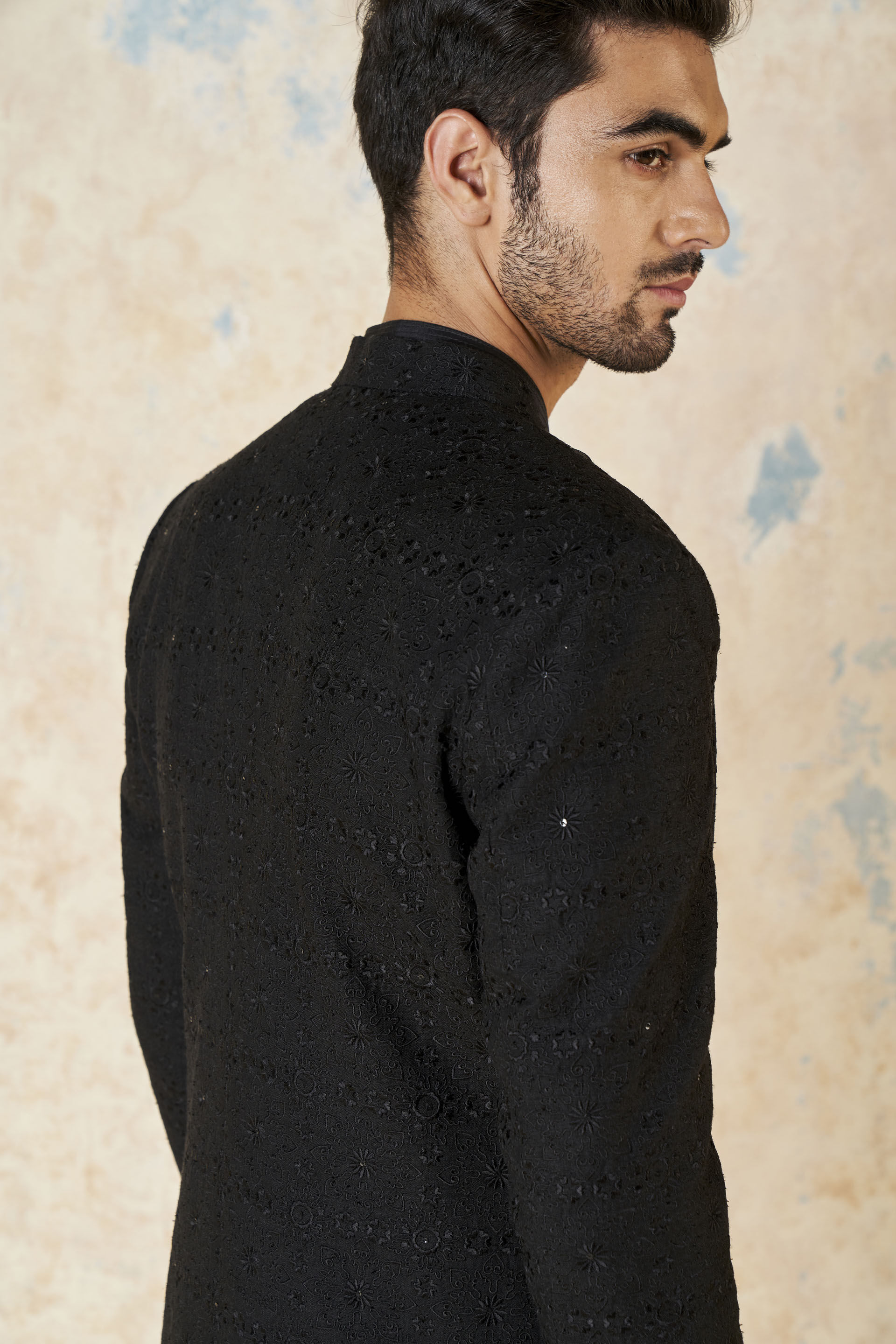 Yuven Silk Sherwani - Black, Black, image 10