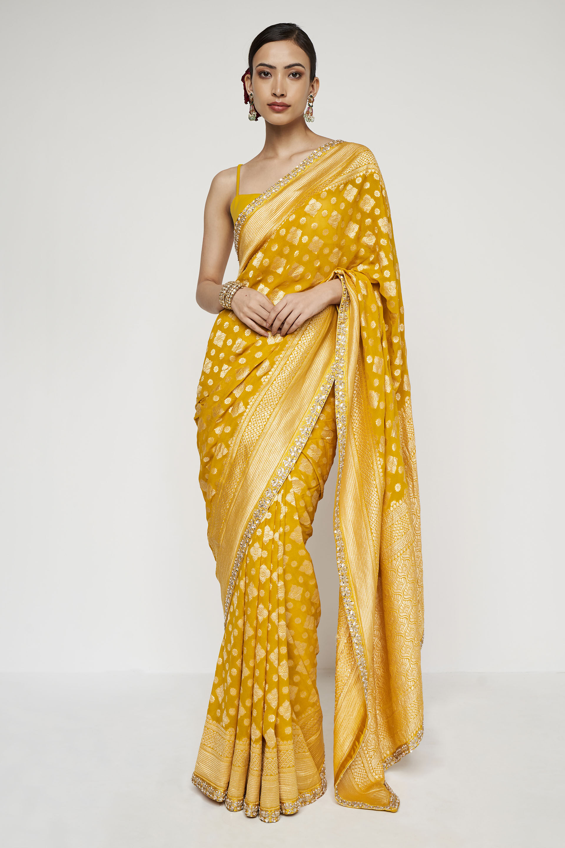 Mritsa Benarasi Saree - Yellow, Yellow, image 1