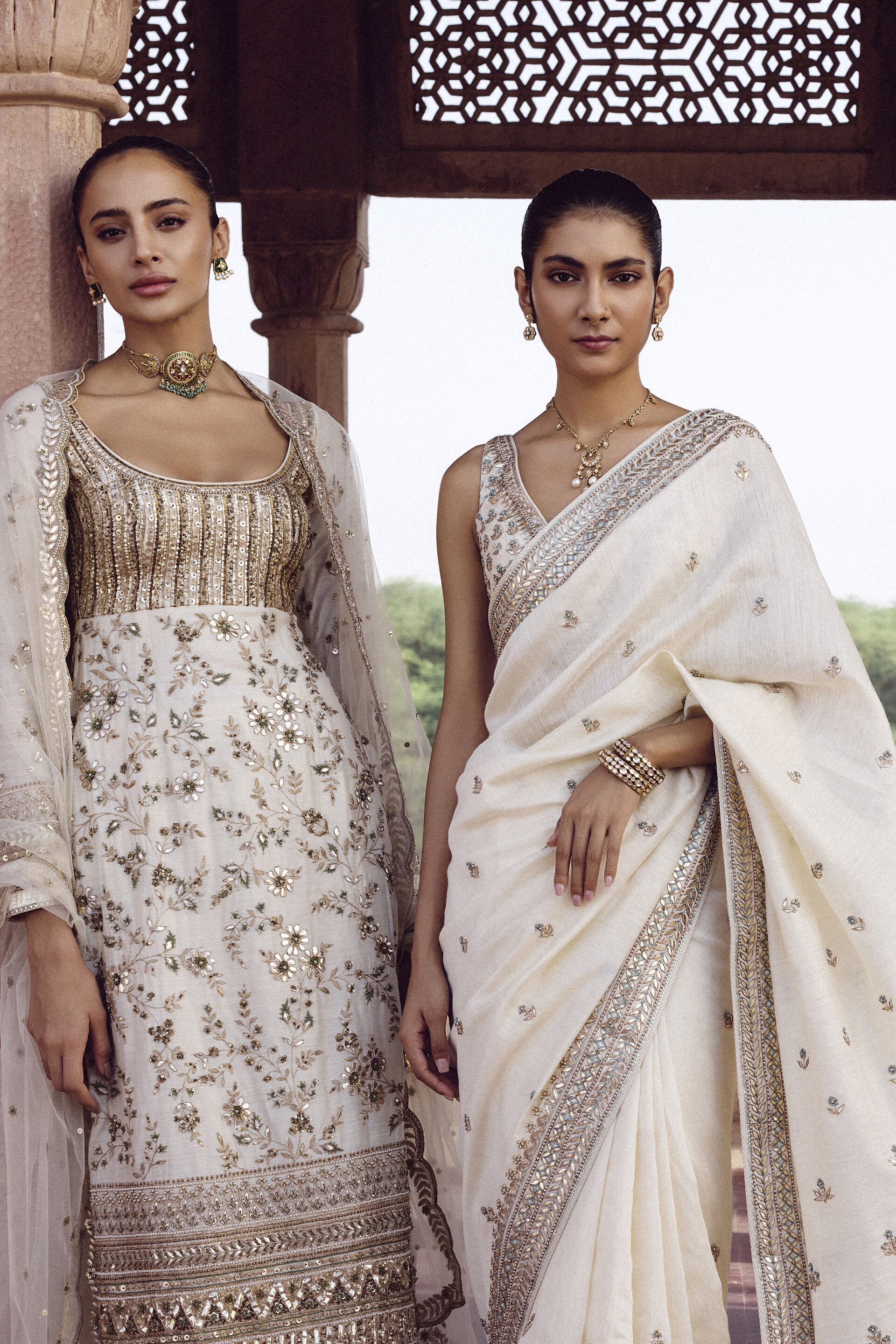 Aashrita Gota Patti Silk Saree - Ivory, Ivory, image 6