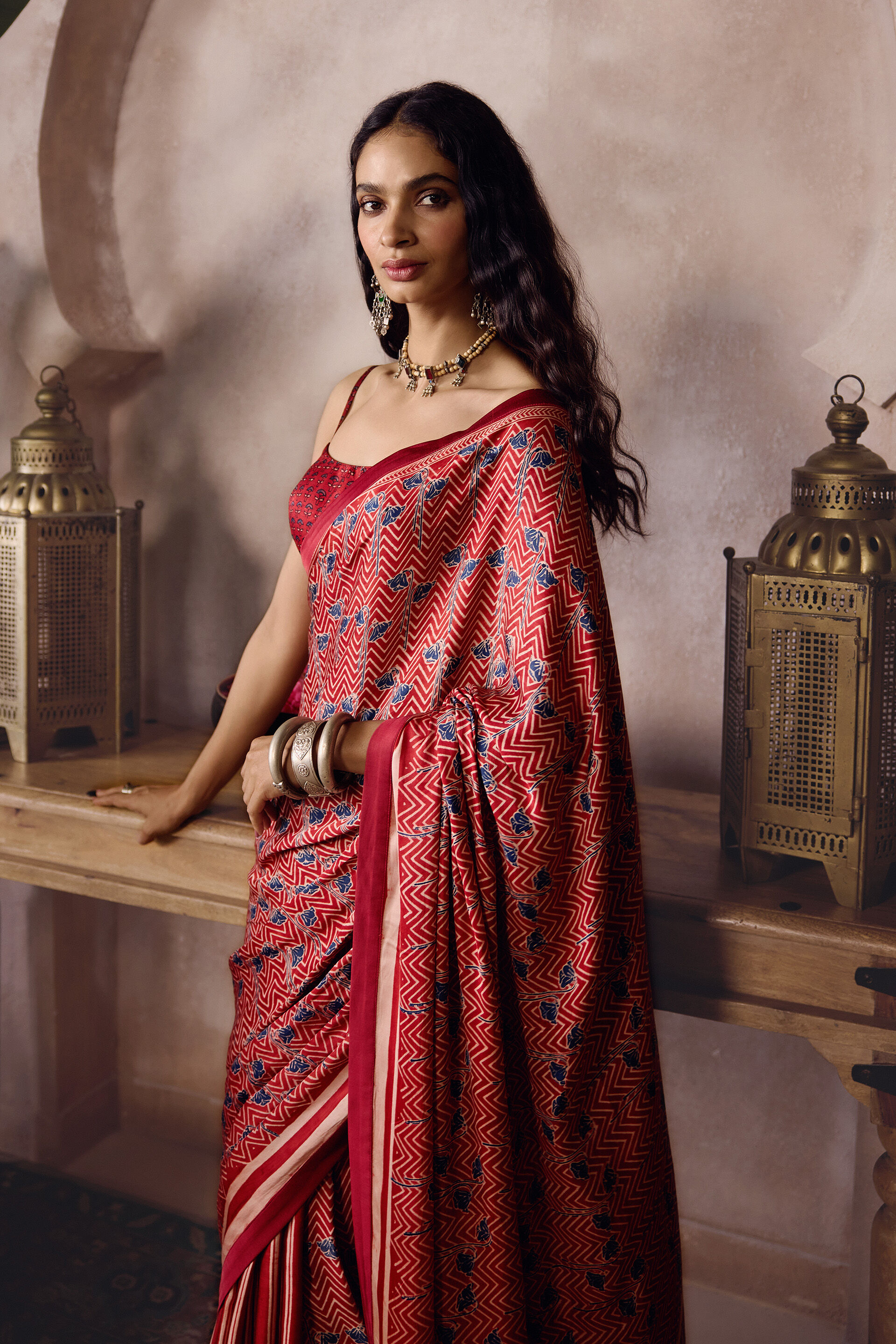Fiann Ajrakh Hand-block Printed Saree - Red, Red, image 6