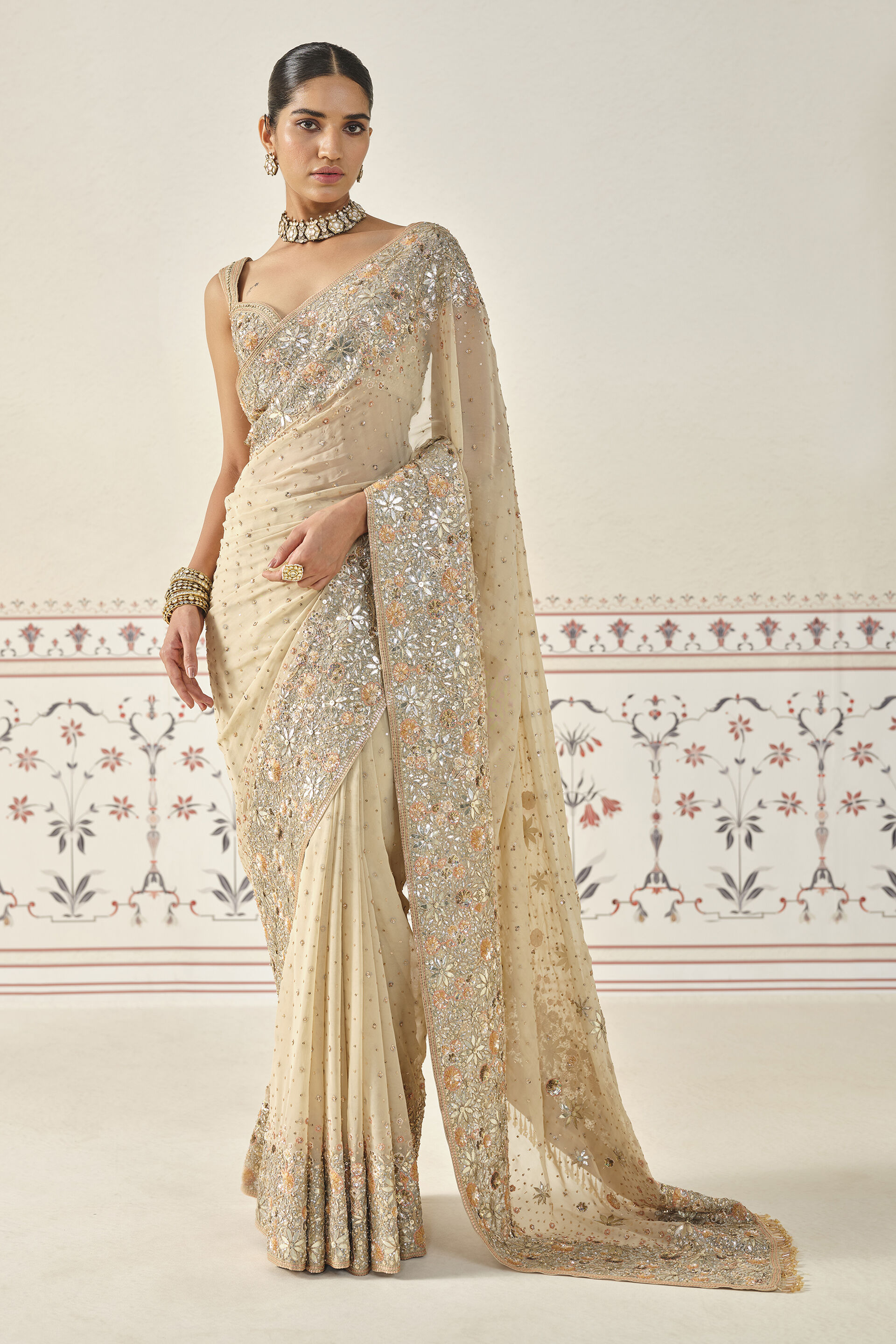 Nabanita Gota Patti Georgette Saree - Flesh