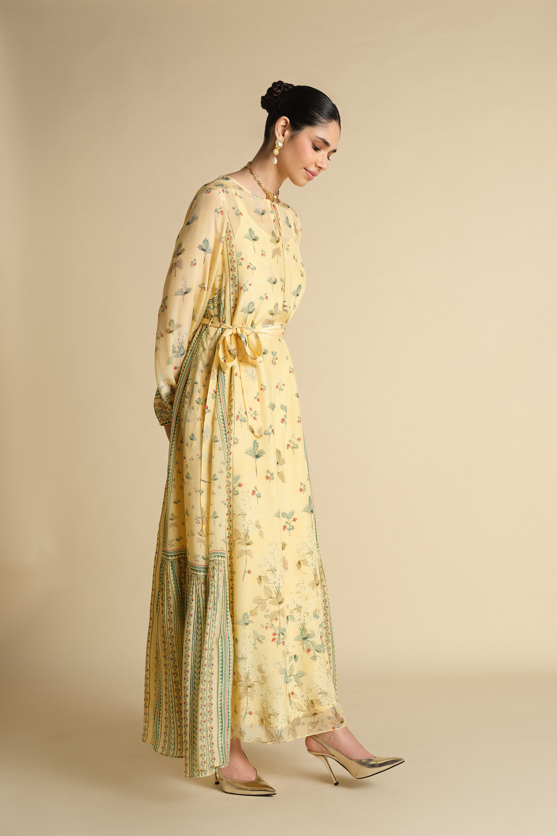 Honeydew Printed Kaftan - Yellow, Yellow, image 3
