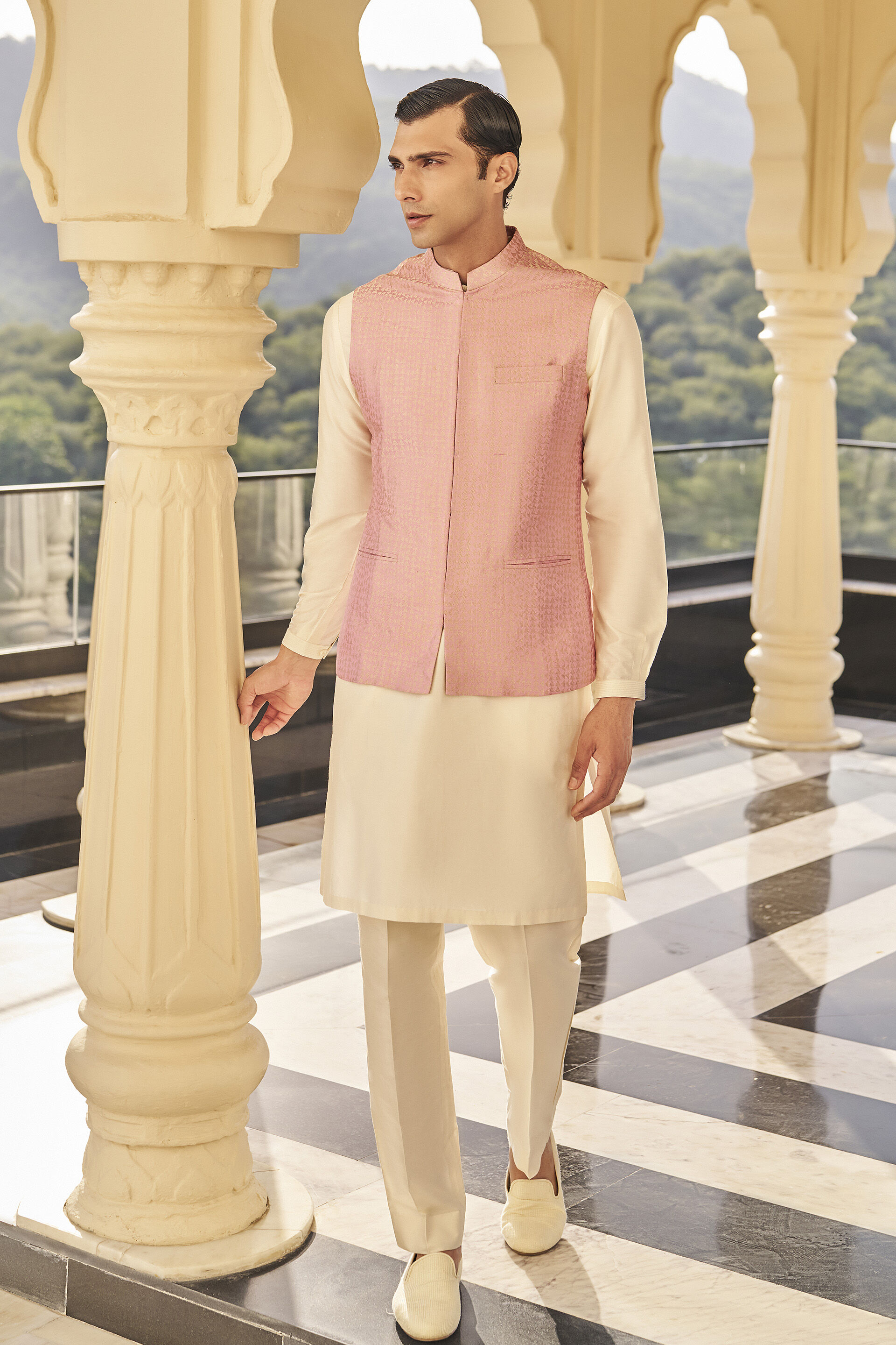 Naman  Pink Benarasi Nehru Jacket", Pink, image 1