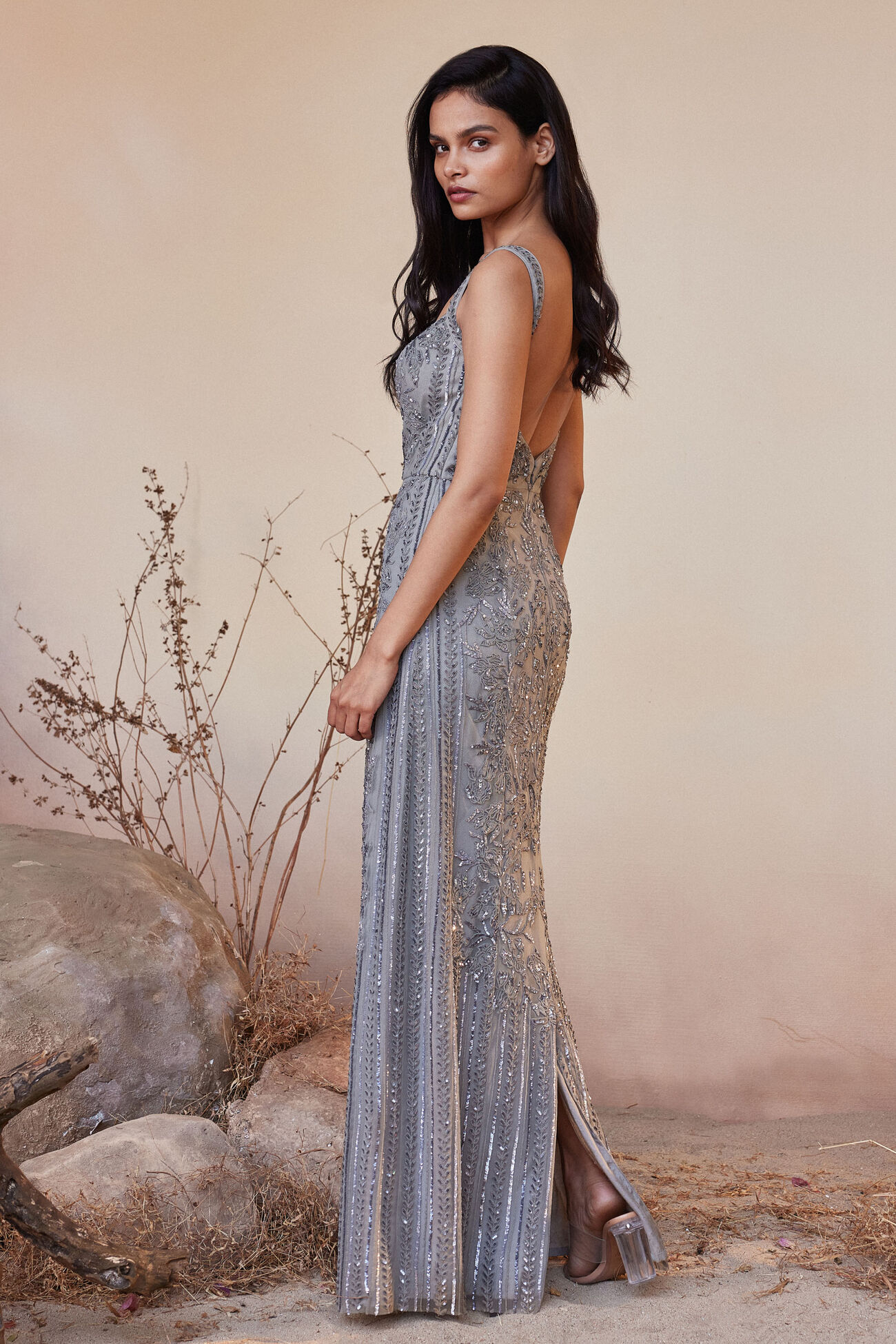 Stardust Embroidered Cord Gown - Grey, Grey, image 4
