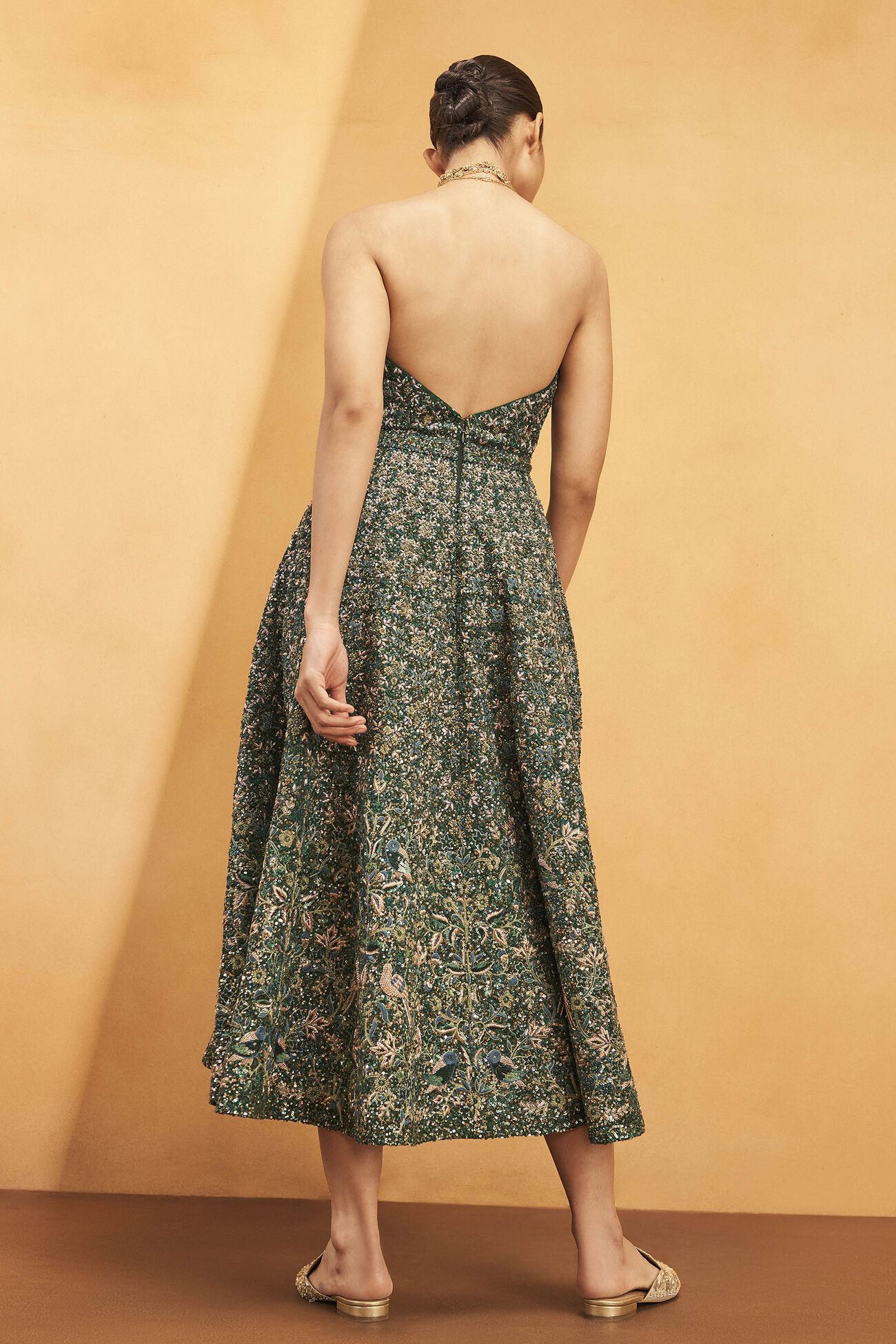 Deep Into The Forest Zardozi Embroidered Silk Dress - Green, Green, image 3