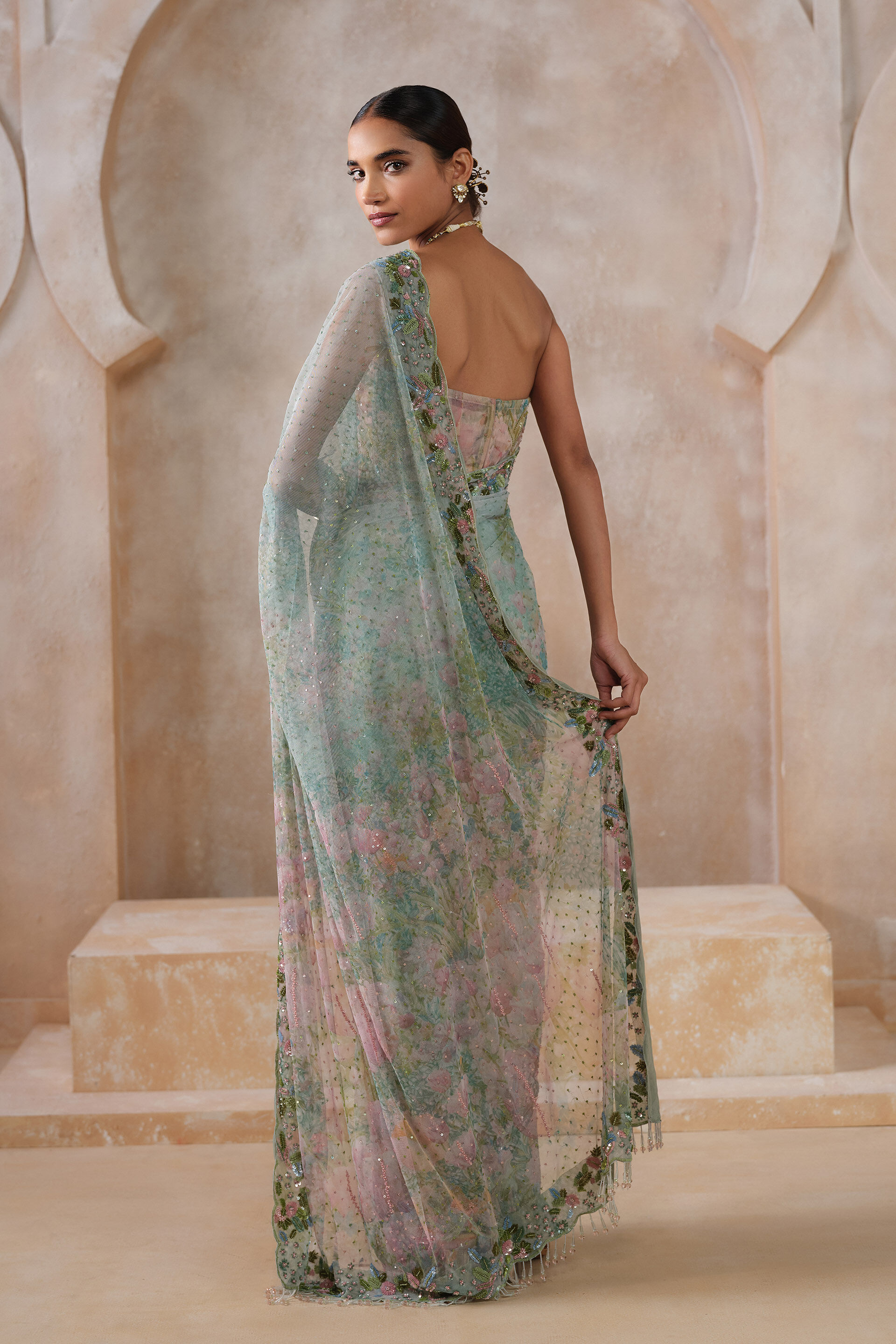 Levana Sequin Saree - Powder Blue, Multi Color, image 3