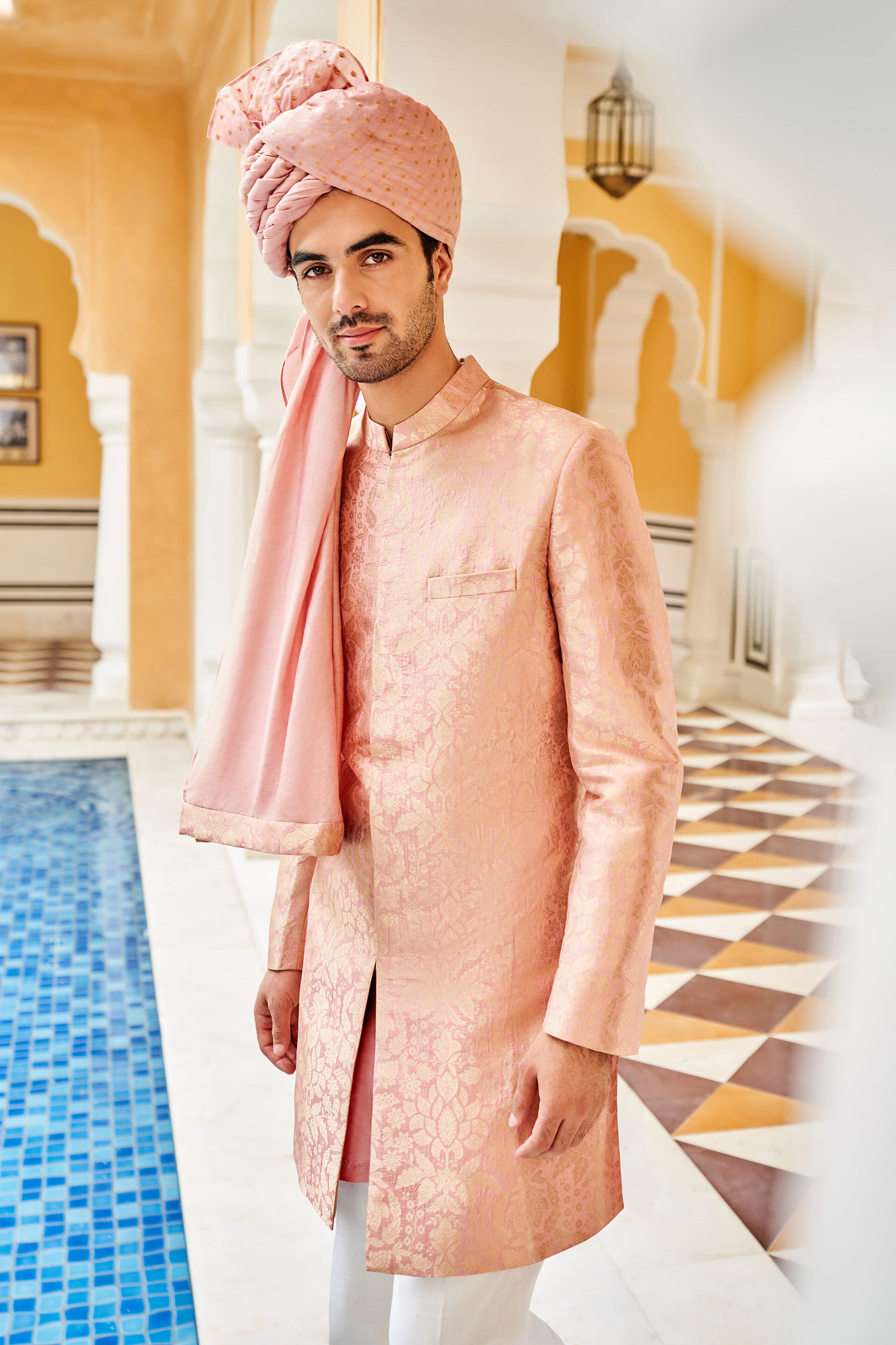 Pink sales wedding sherwani