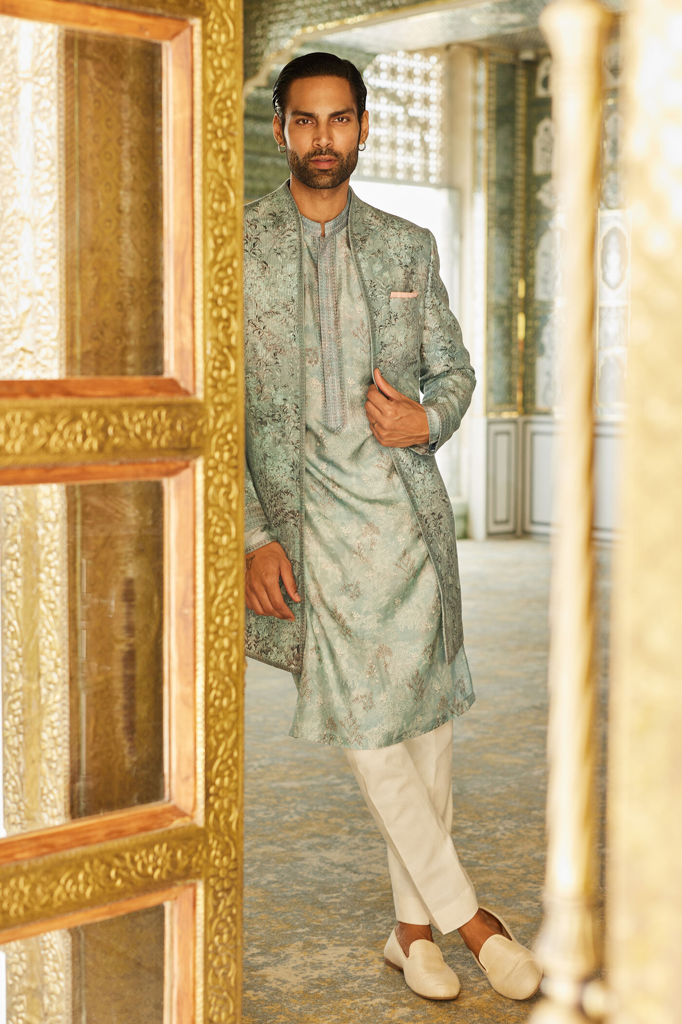 Sharv Printed Sherwani - Blue
