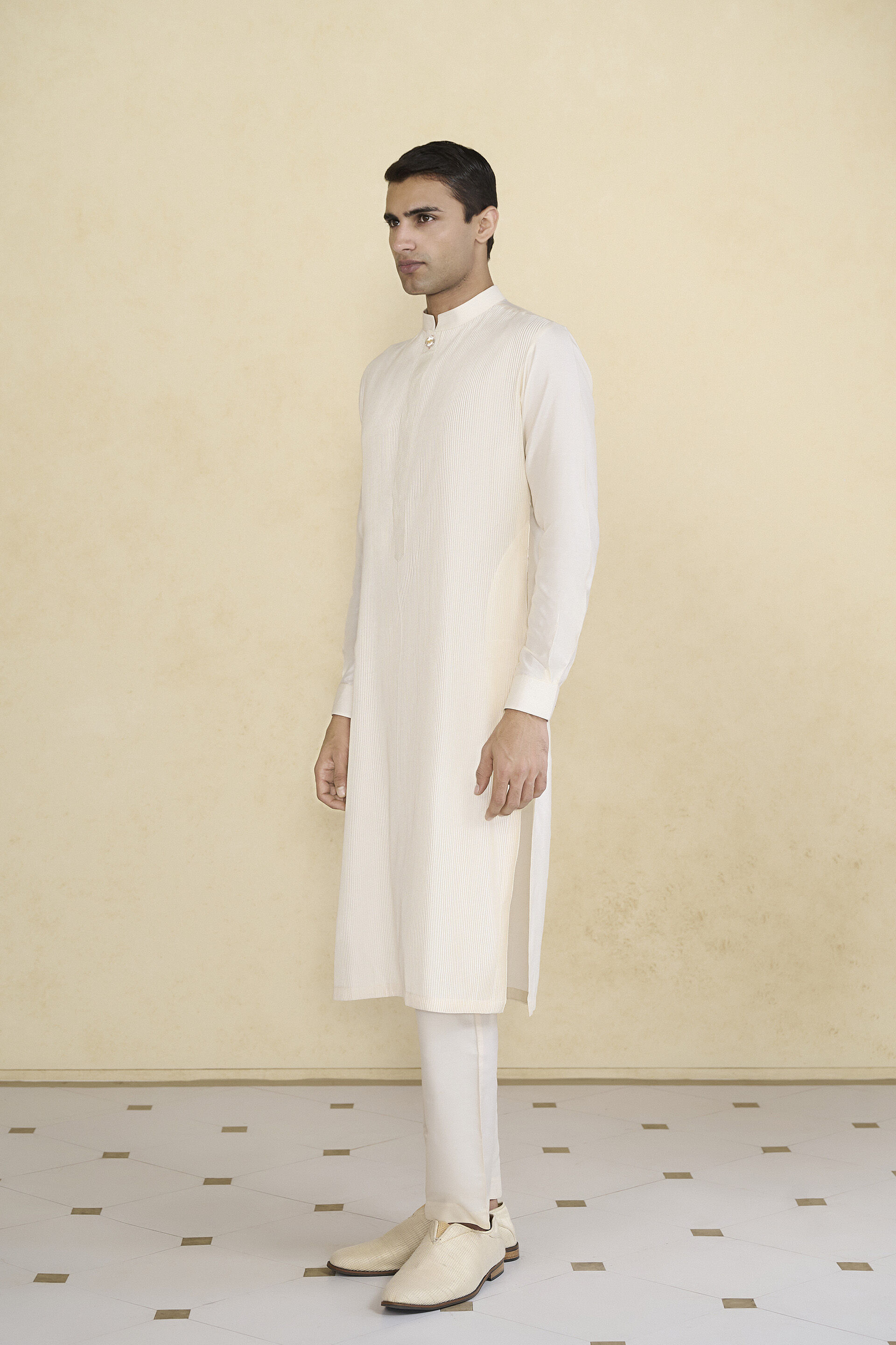 Samit Silk Kurta - Cream, Cream, image 3