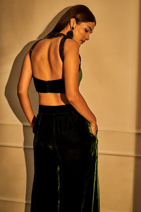 6 - Midnight Toast - Green Crop Top & Trousers Set, image 6