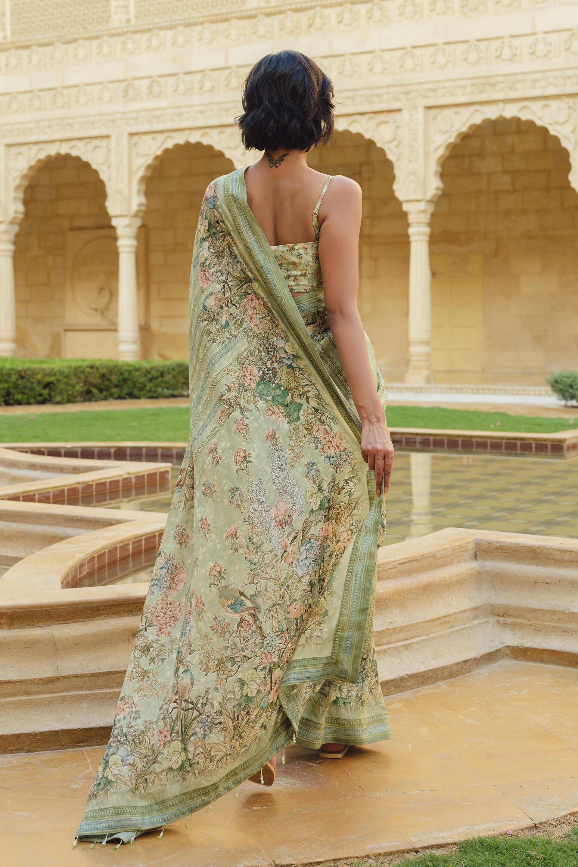 Avonlea Printed Saree - Sage