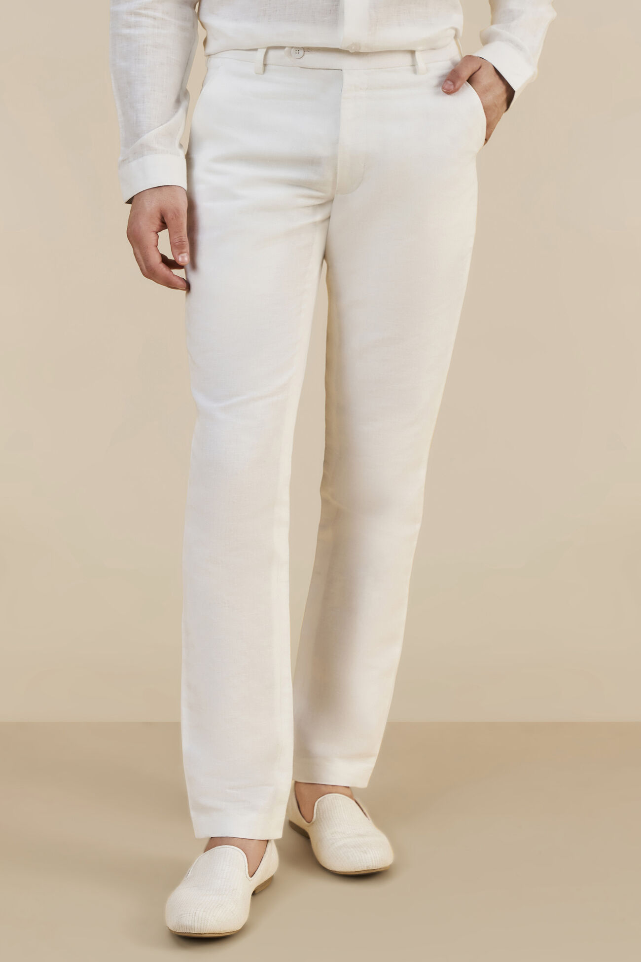 Linen Trousers, White, image 1