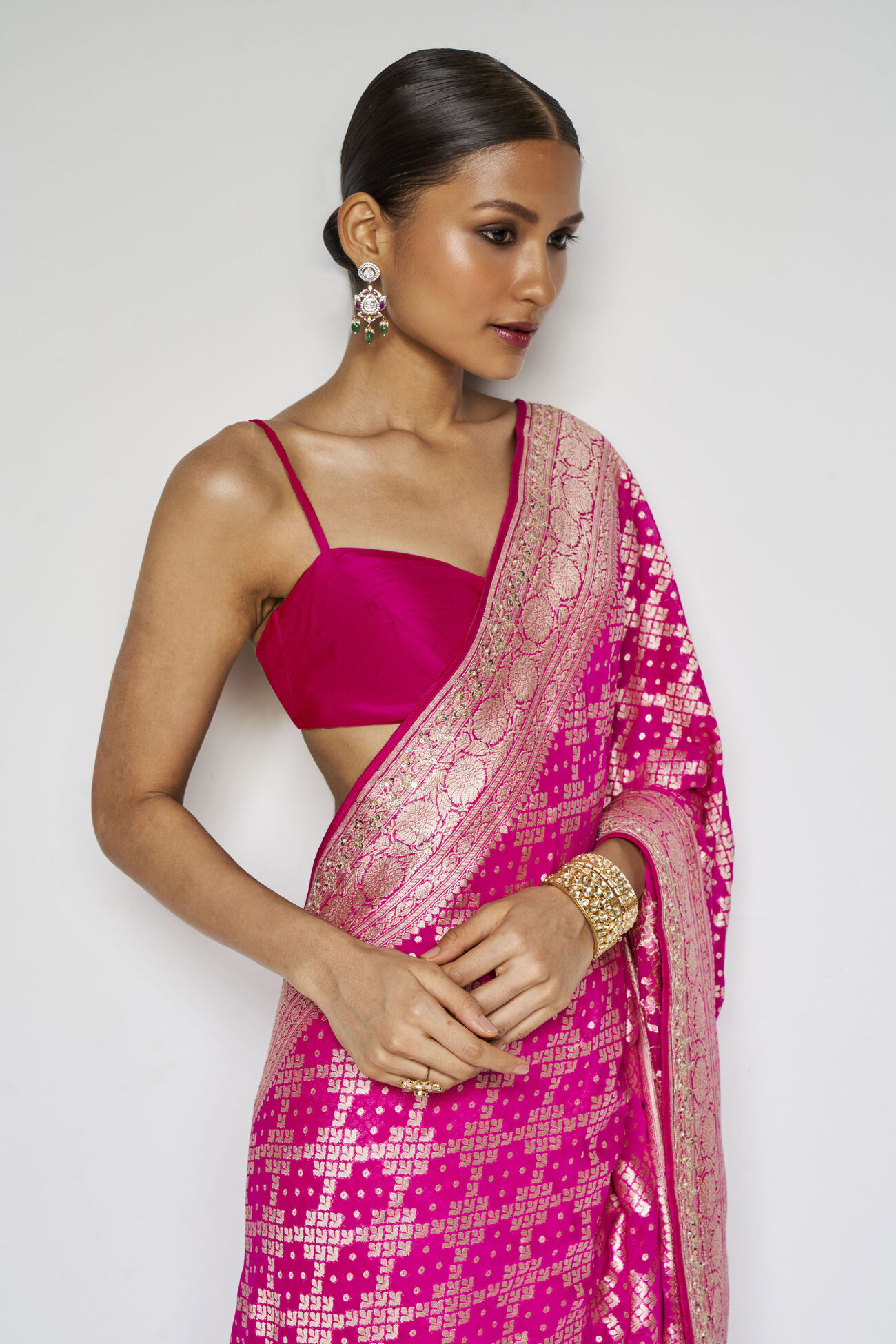 Gul Benarasi Silk Gota Patti Saree, Pink, image 4
