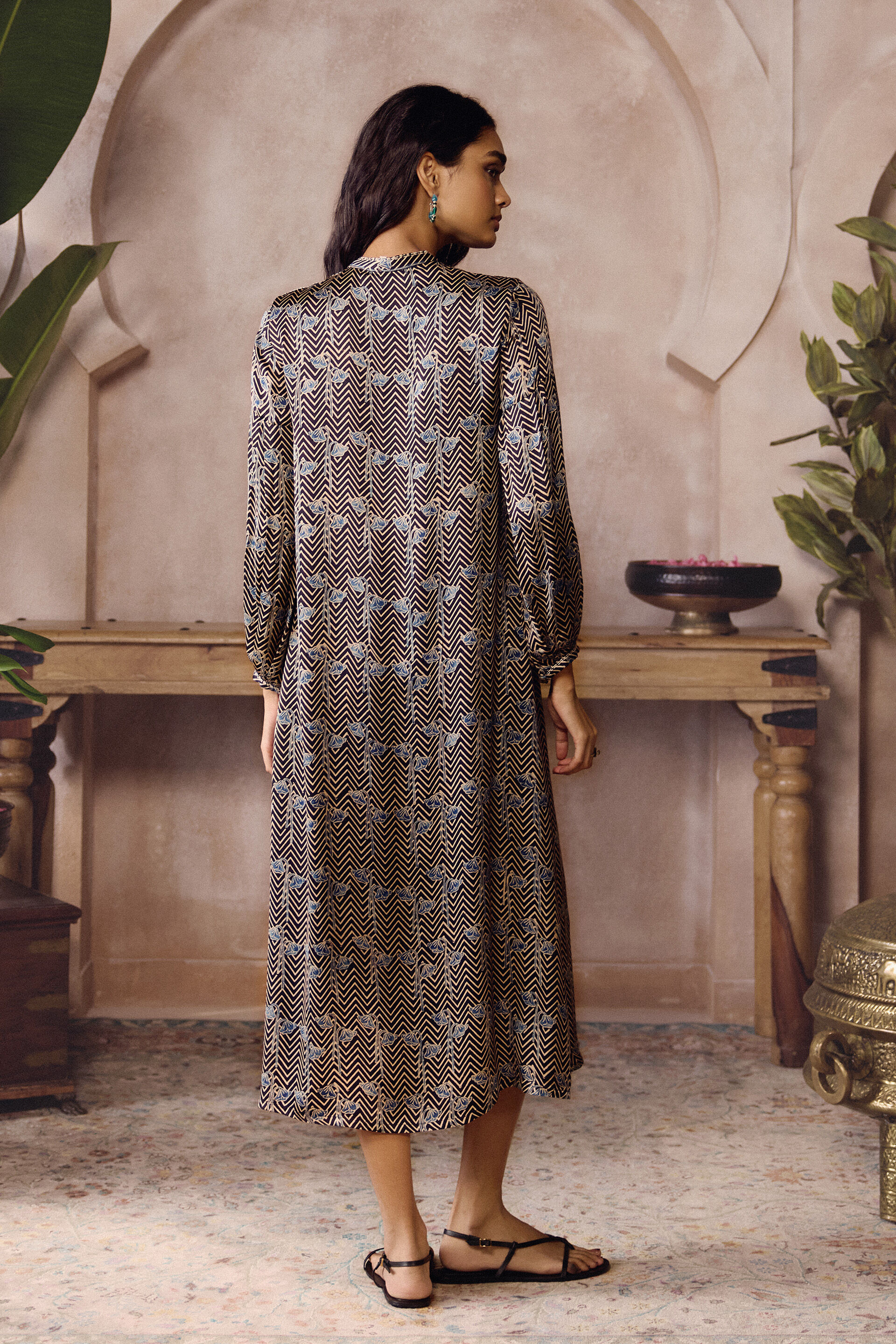 Risco Ajrakh Hand-block Printed Dress - Black