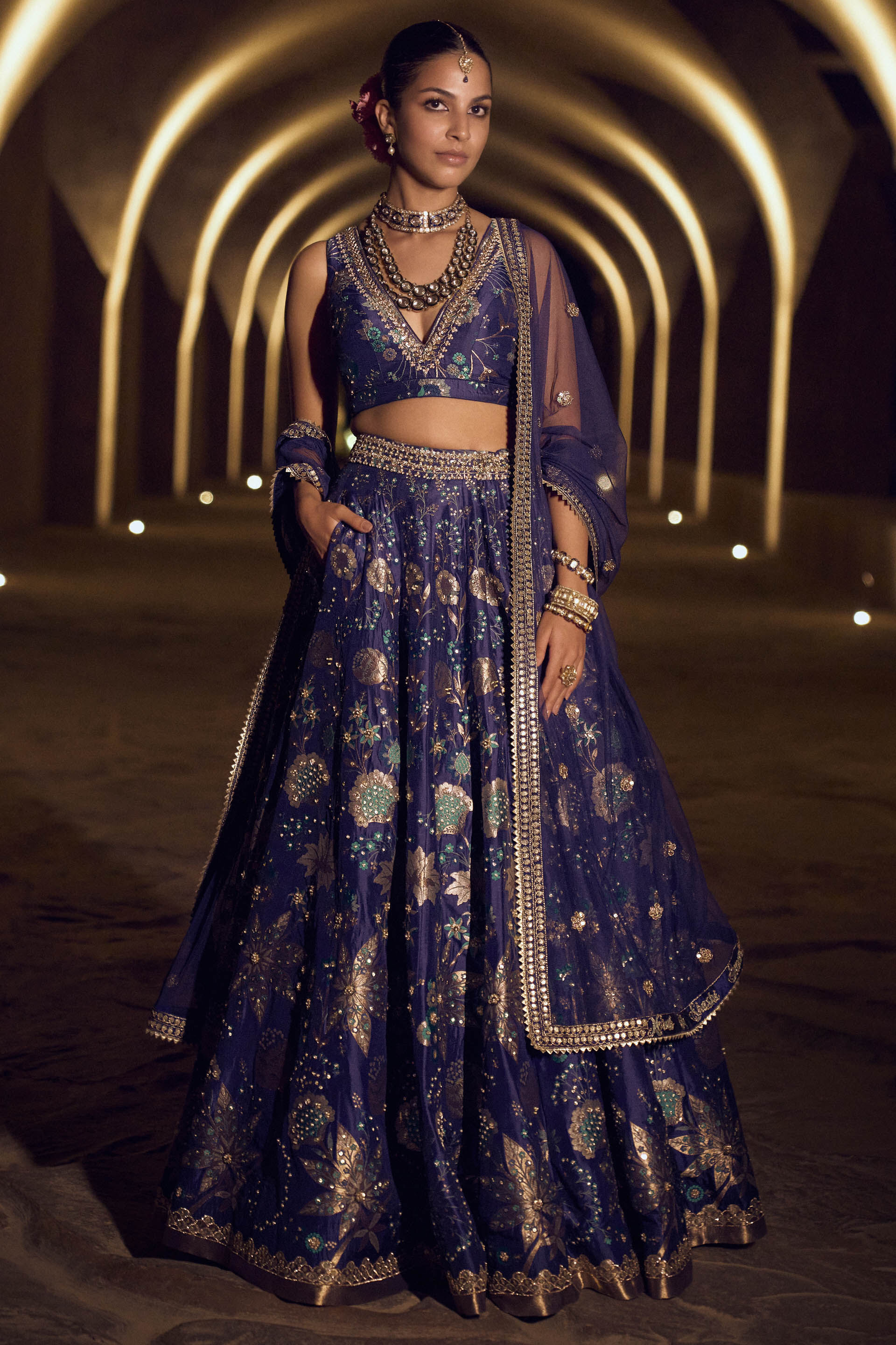 Anita dongre online blue lehenga