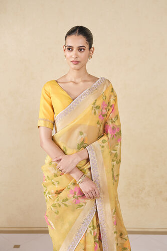 Siyam Handwoven Benarasi Silk Saree, Yellow, image 4