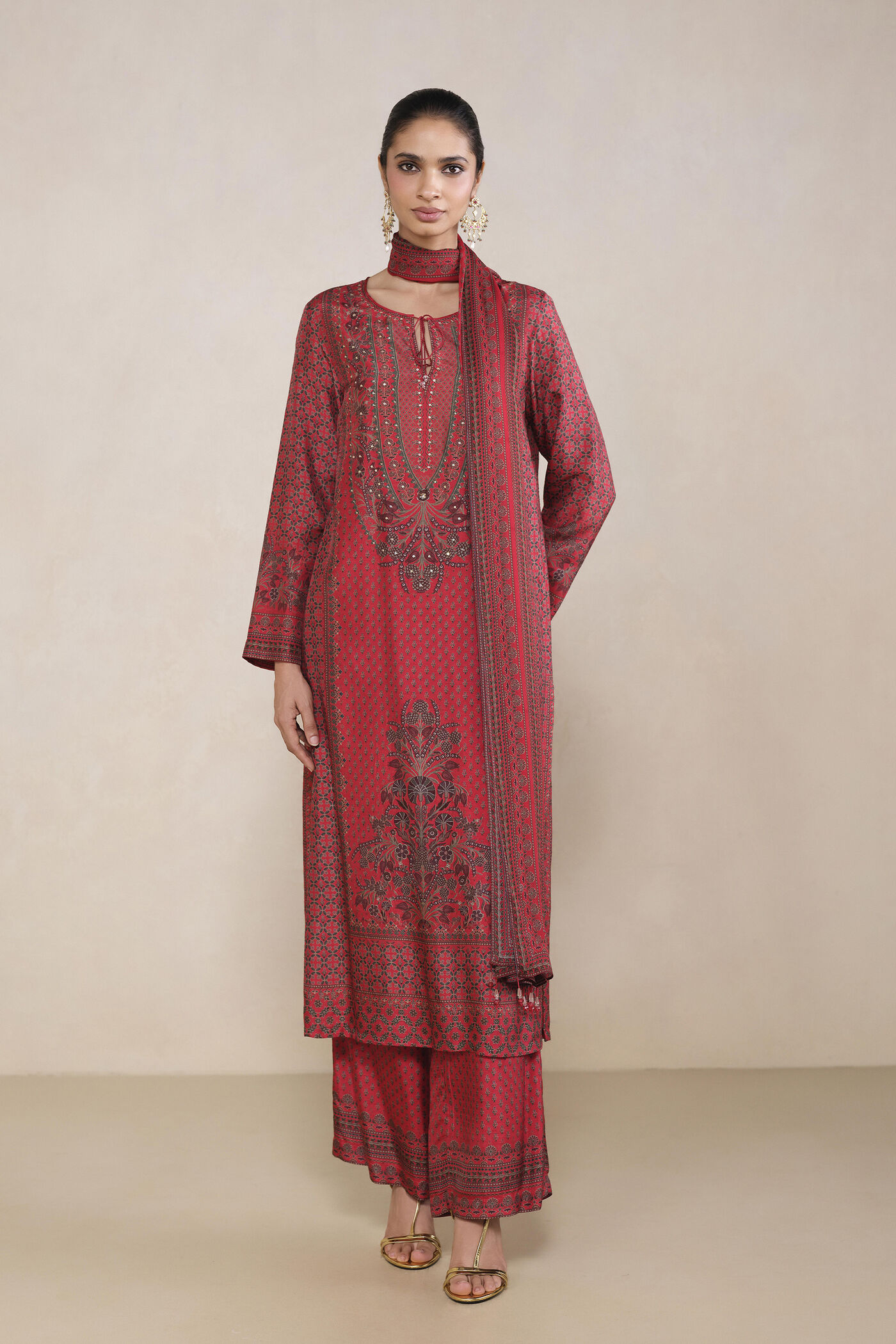 Trisha Printed Suit Set in Red