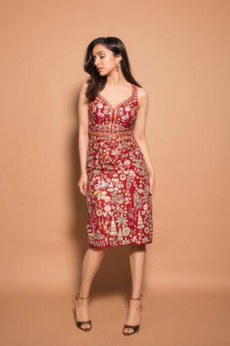 Ballad Of The Wild Hand-painted Pichhwai Silk Dress - Red, , image 1