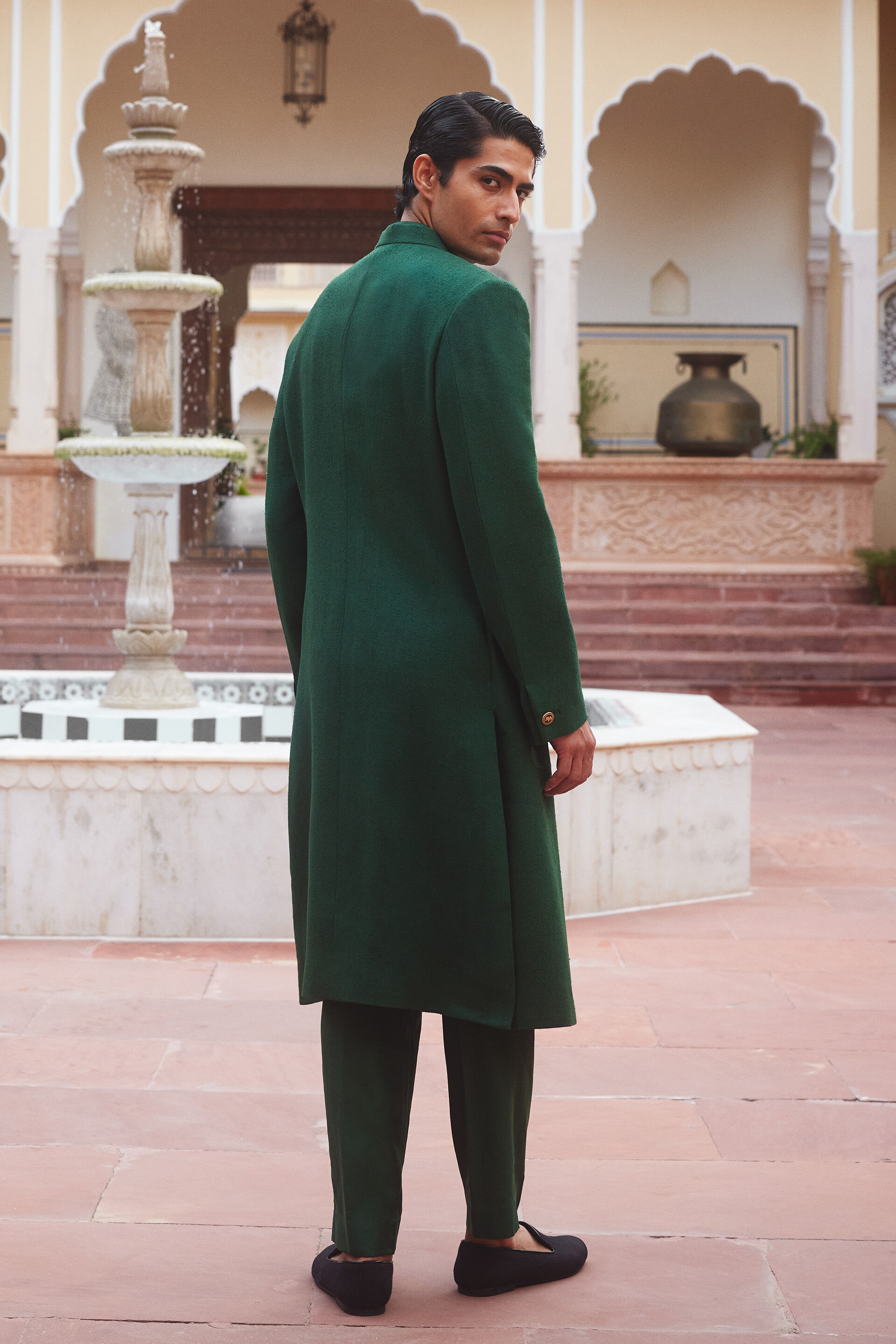 Shravas Silk Sherwani - Green