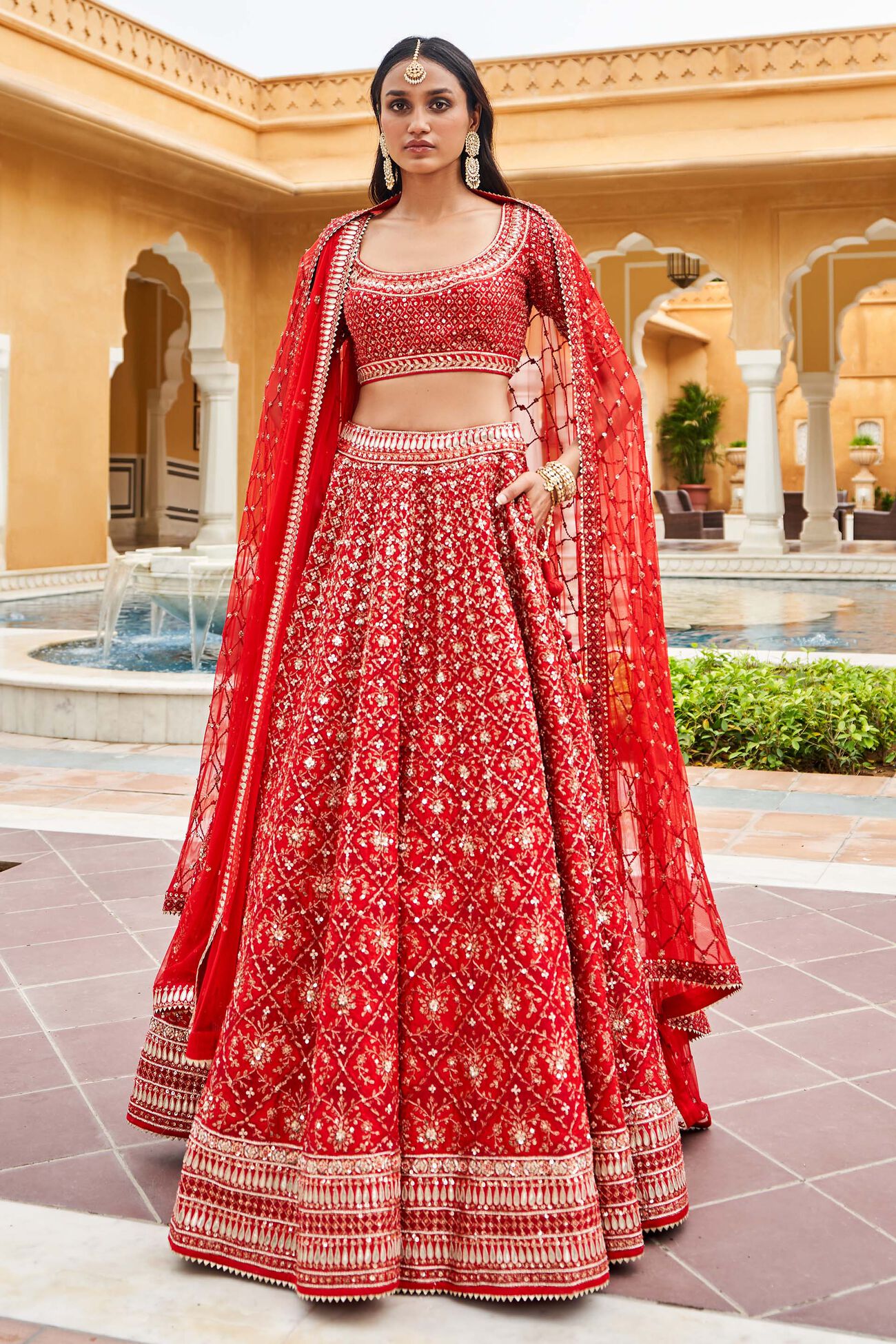 Adakara Lehenga, Red, image 1