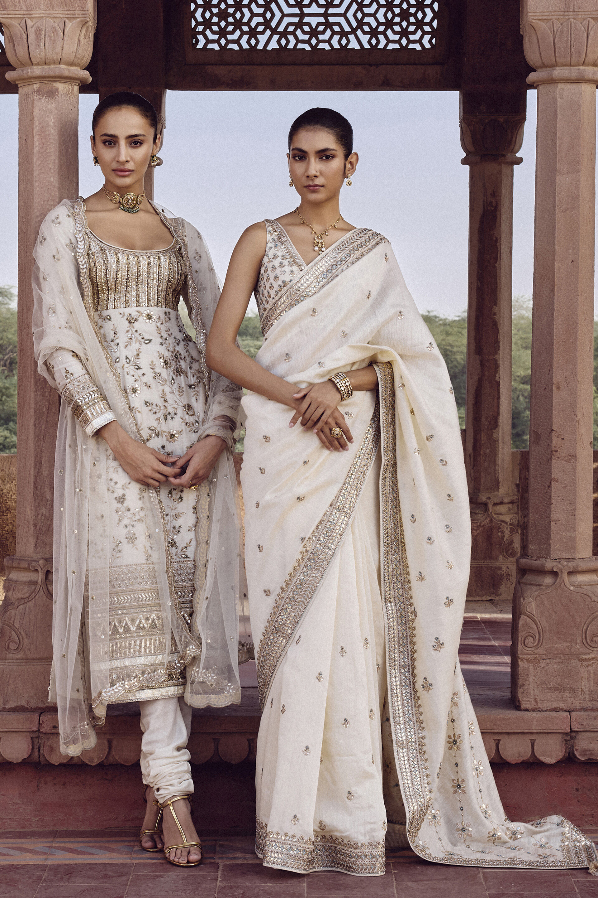 Aashrita Gota Patti Silk Saree - Ivory, Ivory, image 5