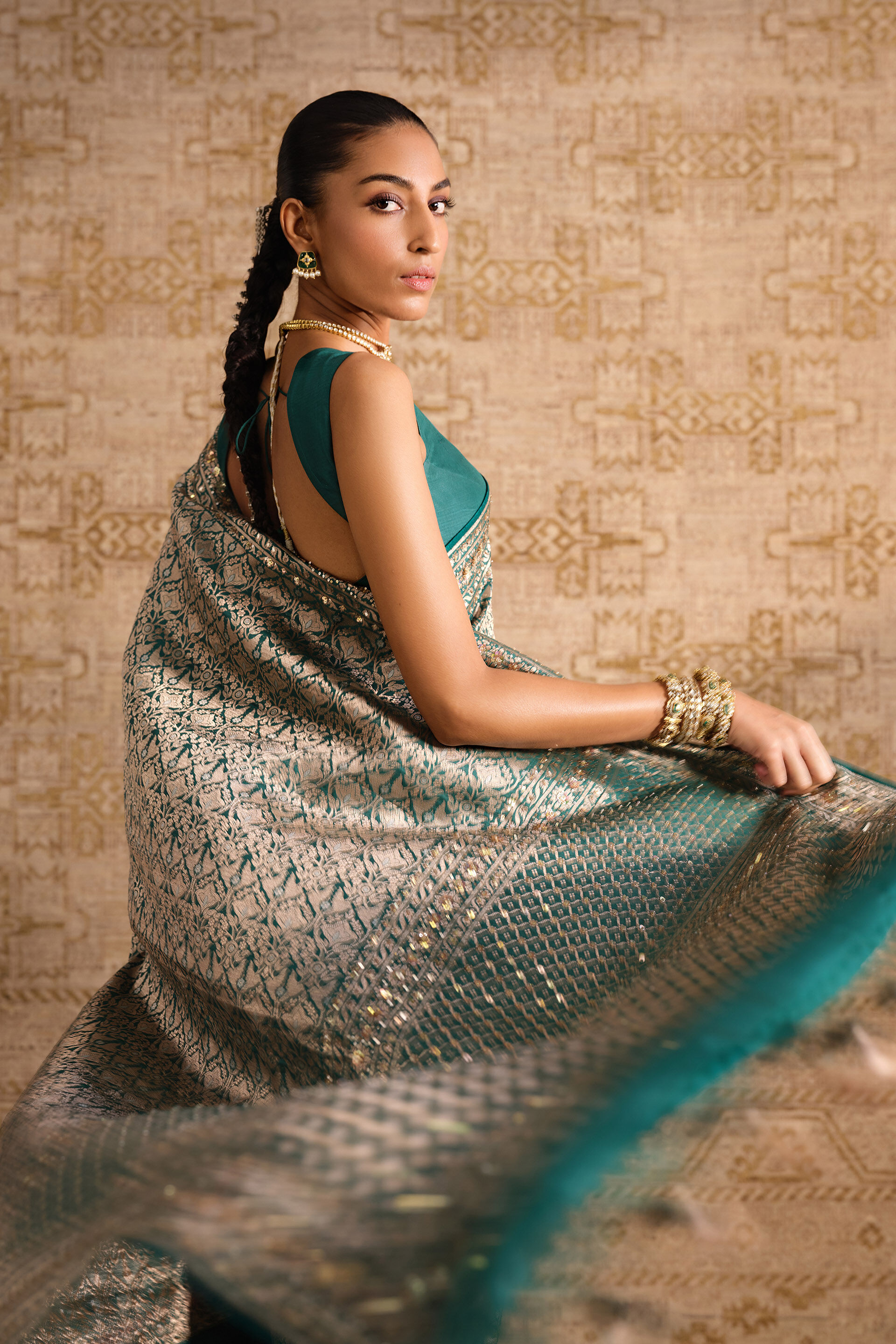 Anedya Handwoven Benarasi Silk Saree - Green, Green, image 5