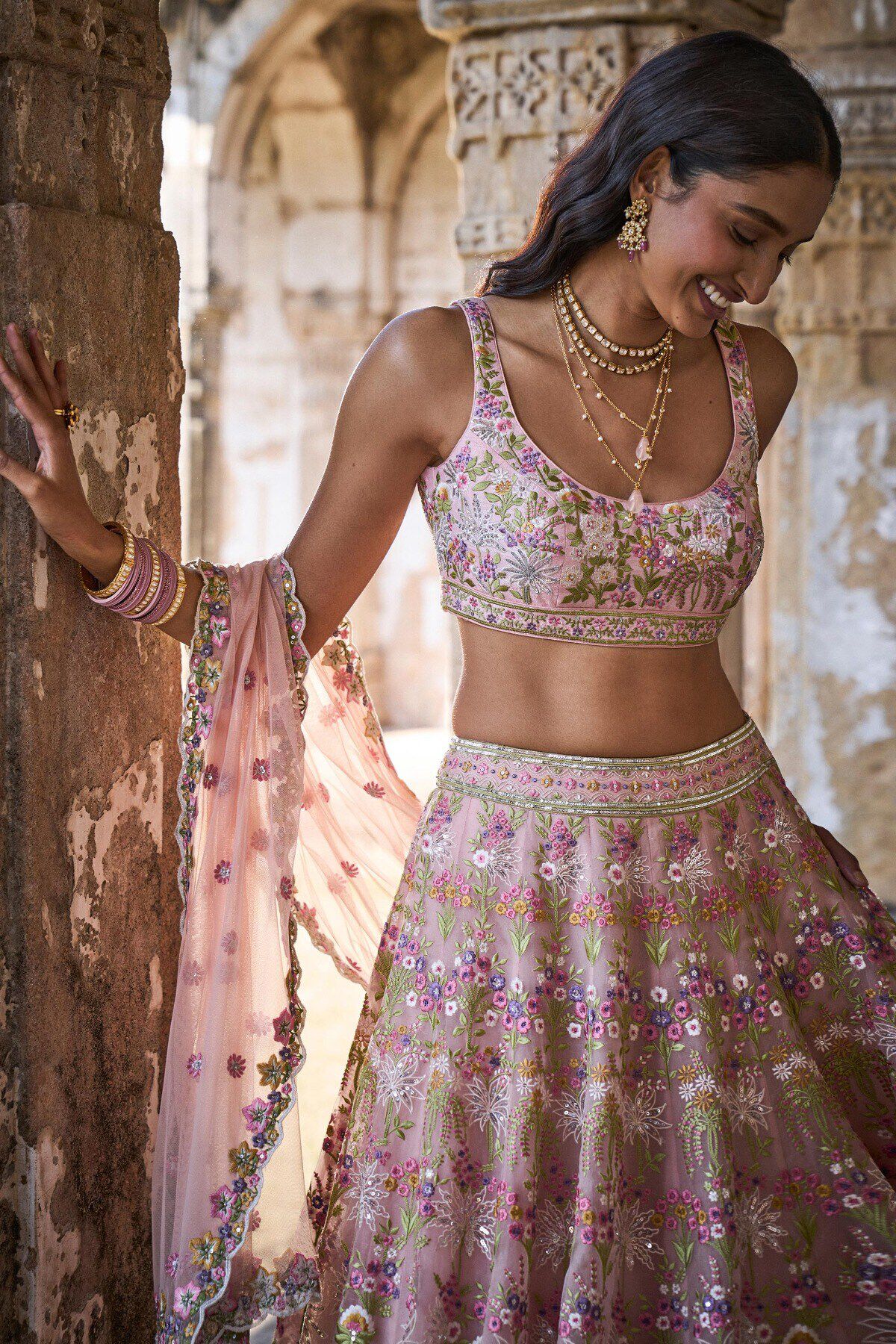 Lehenga Choli with Pearl in Whimsical Blush Pink Color – Roop Sari Palace