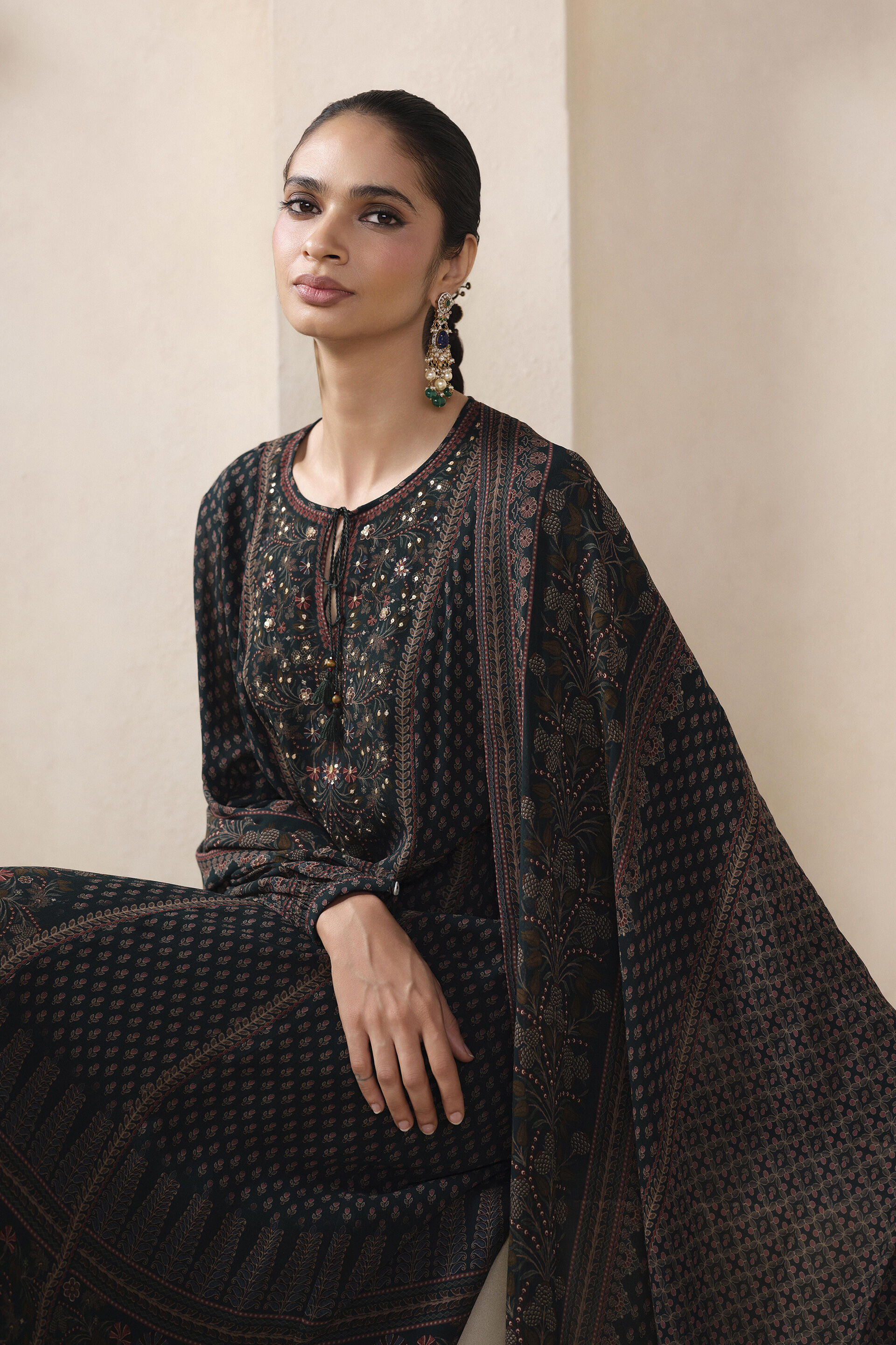 Diya Printed Suit Set in Green, Green, image 4
