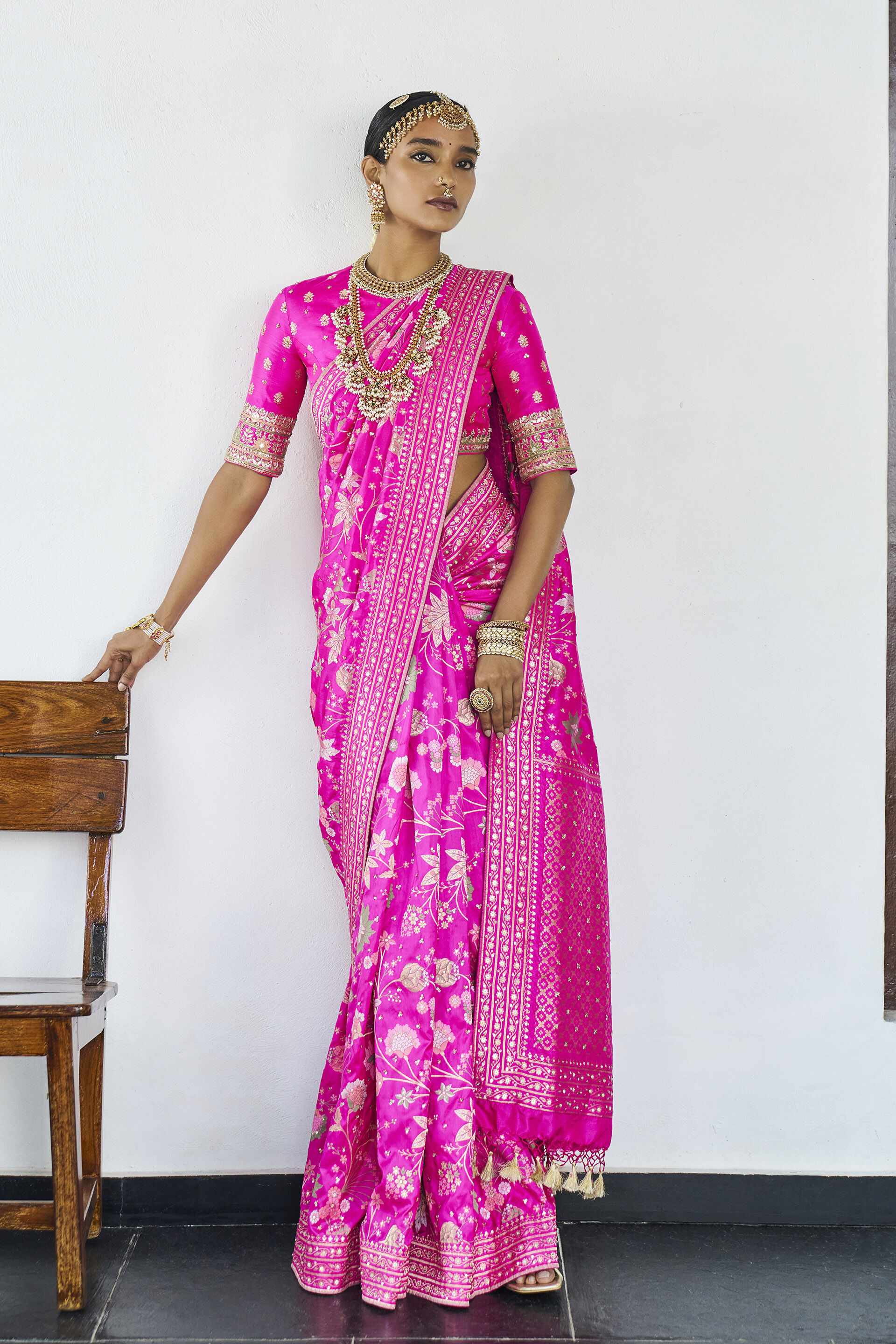 Sringara Benarasi Silk Saree - Pink, Hot Pink, image 1