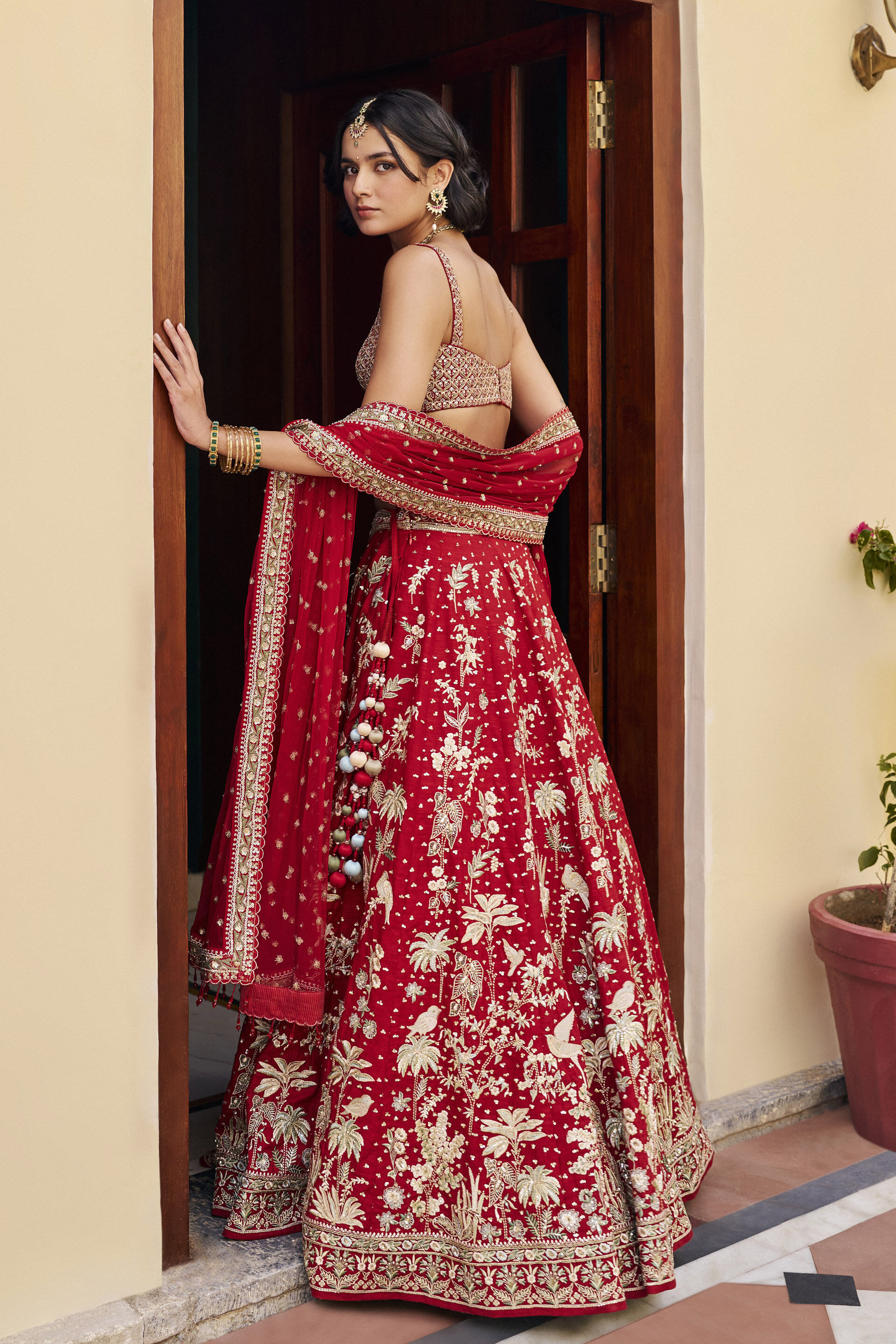 Forever Embroidered Zardozi Silk Lehenga Set - ​Red