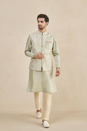 Tamir Embroidered Silk Nehru Jacket - Sage, Sage, image 1