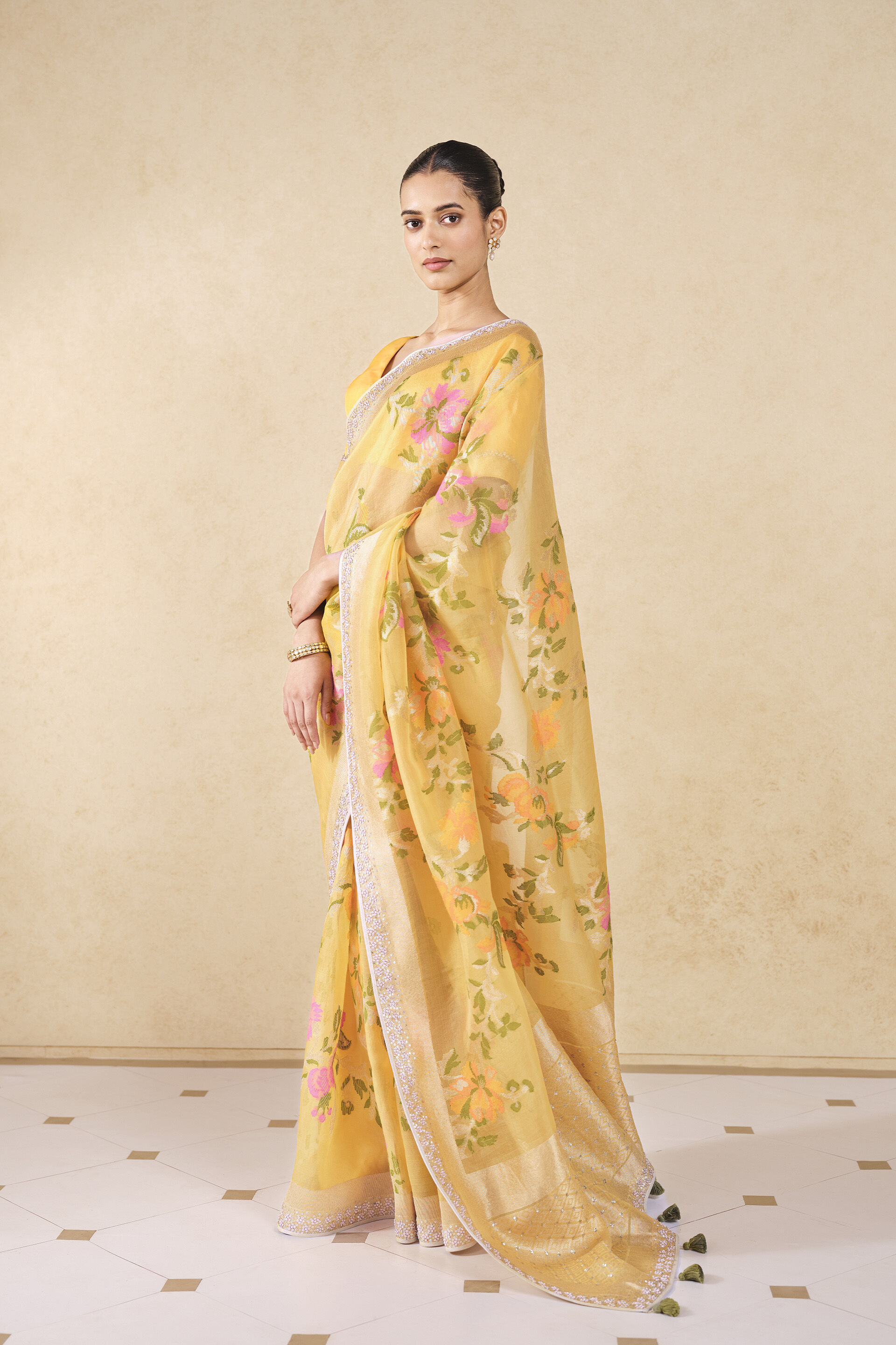 Siyam Handwoven Benarasi Silk Saree, Yellow, image 6