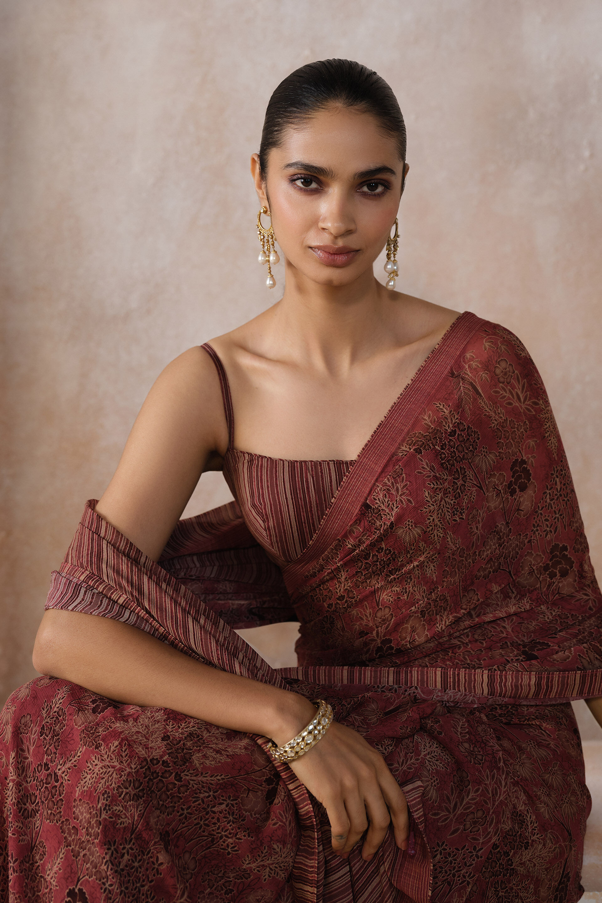 Onerva Chiffon Saree - Pink, Onion Pink, image 4