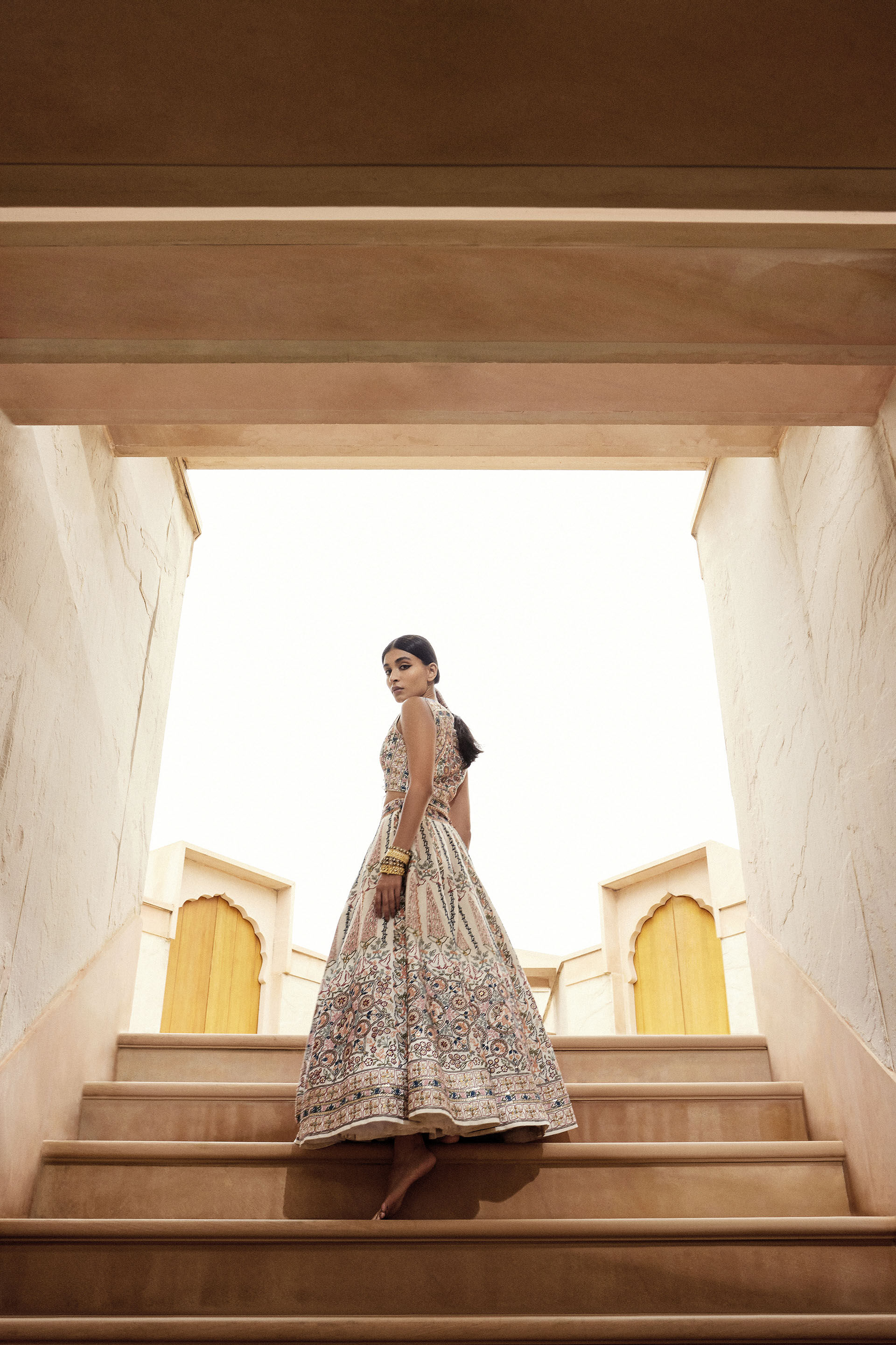 Alakana SEWA Hand-embroidered Silk Skirt Set - Ivory, Ivory, image 8