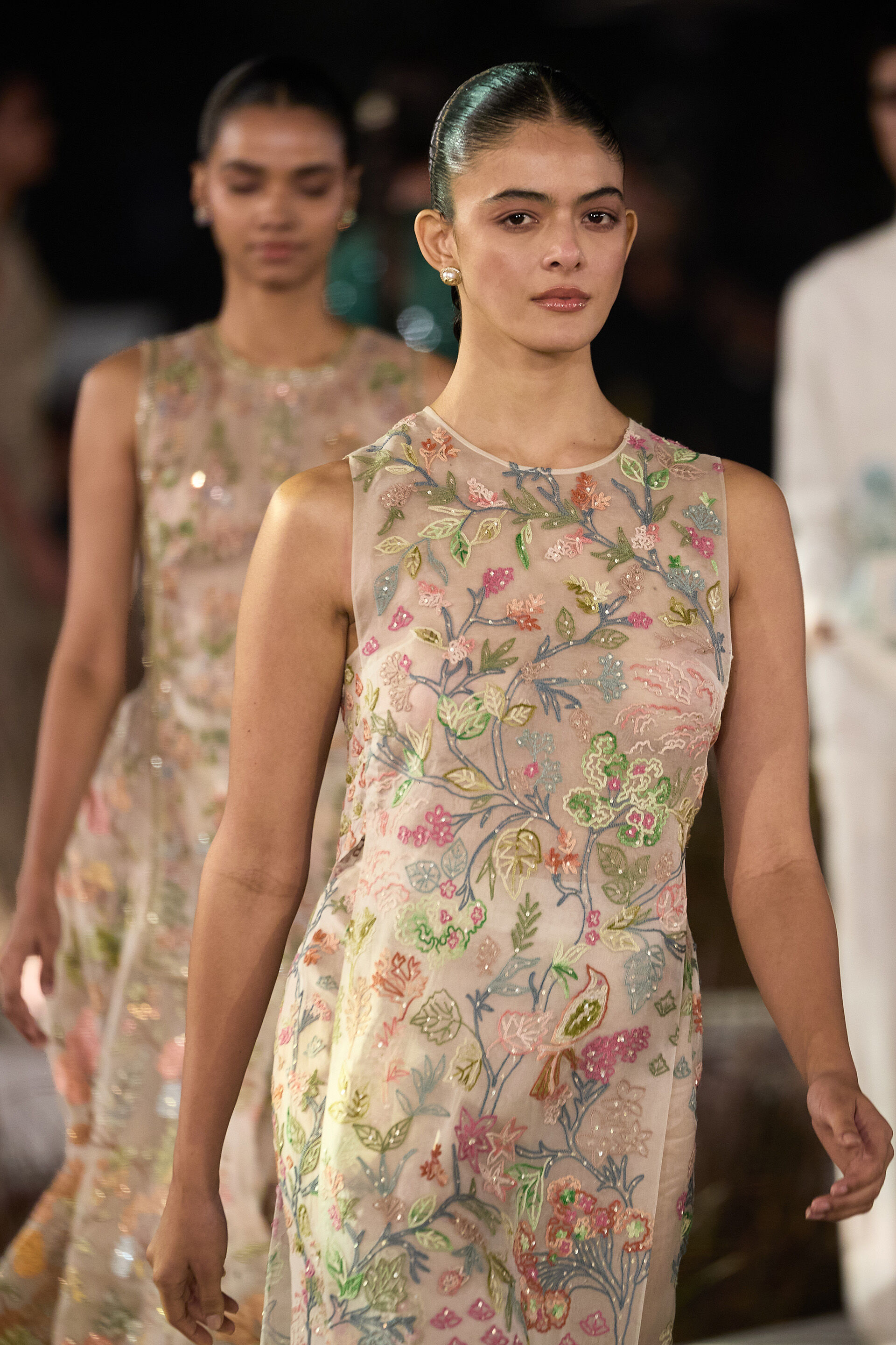 Forestglow Hand-embroidered SEWA Silk Tabard Set - Ivory