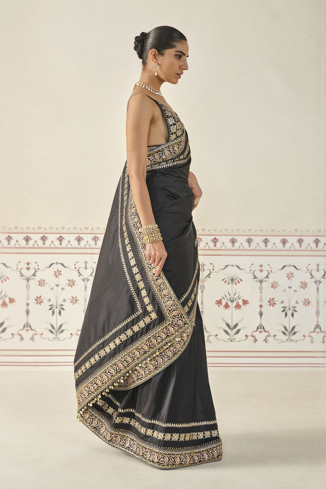 Sumrak Gota Patti Silk Saree - Black, Black, image 4