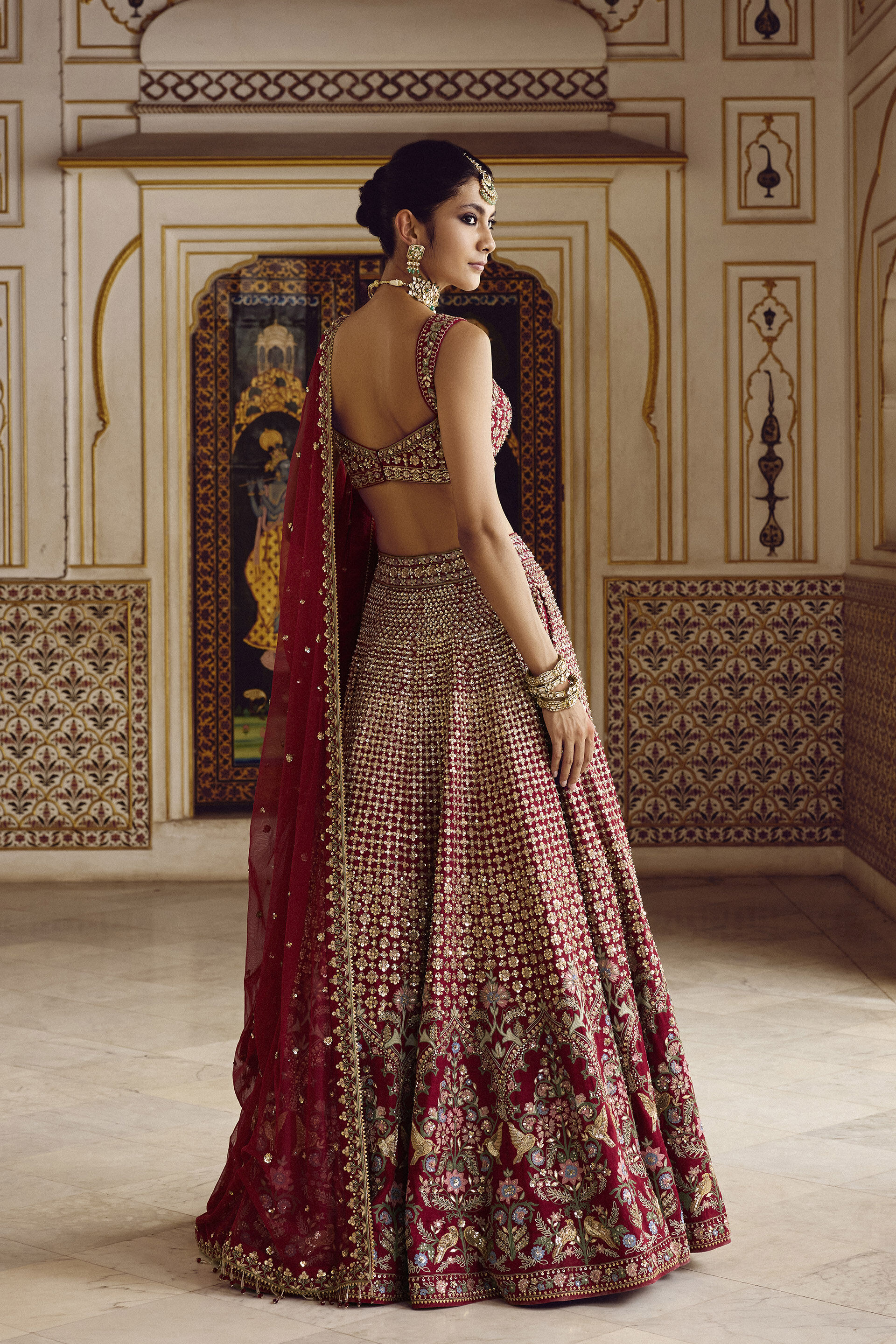 Almika Embroidered Silk Lehenga Set - Ruby