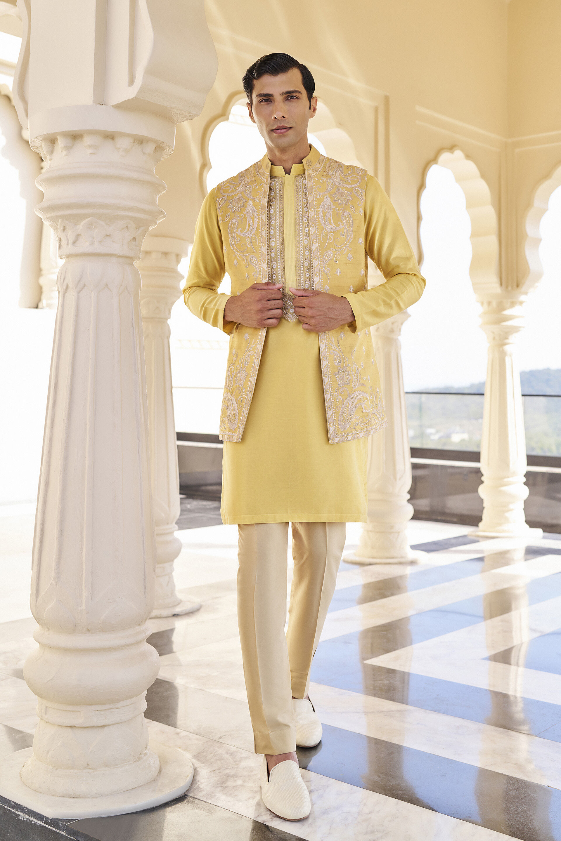 Homecoming Mustard Embroidered Nehru Jacket