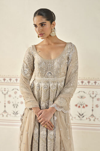 Rafah Embroidered Anarkali Set - Nude, Beige, image 4