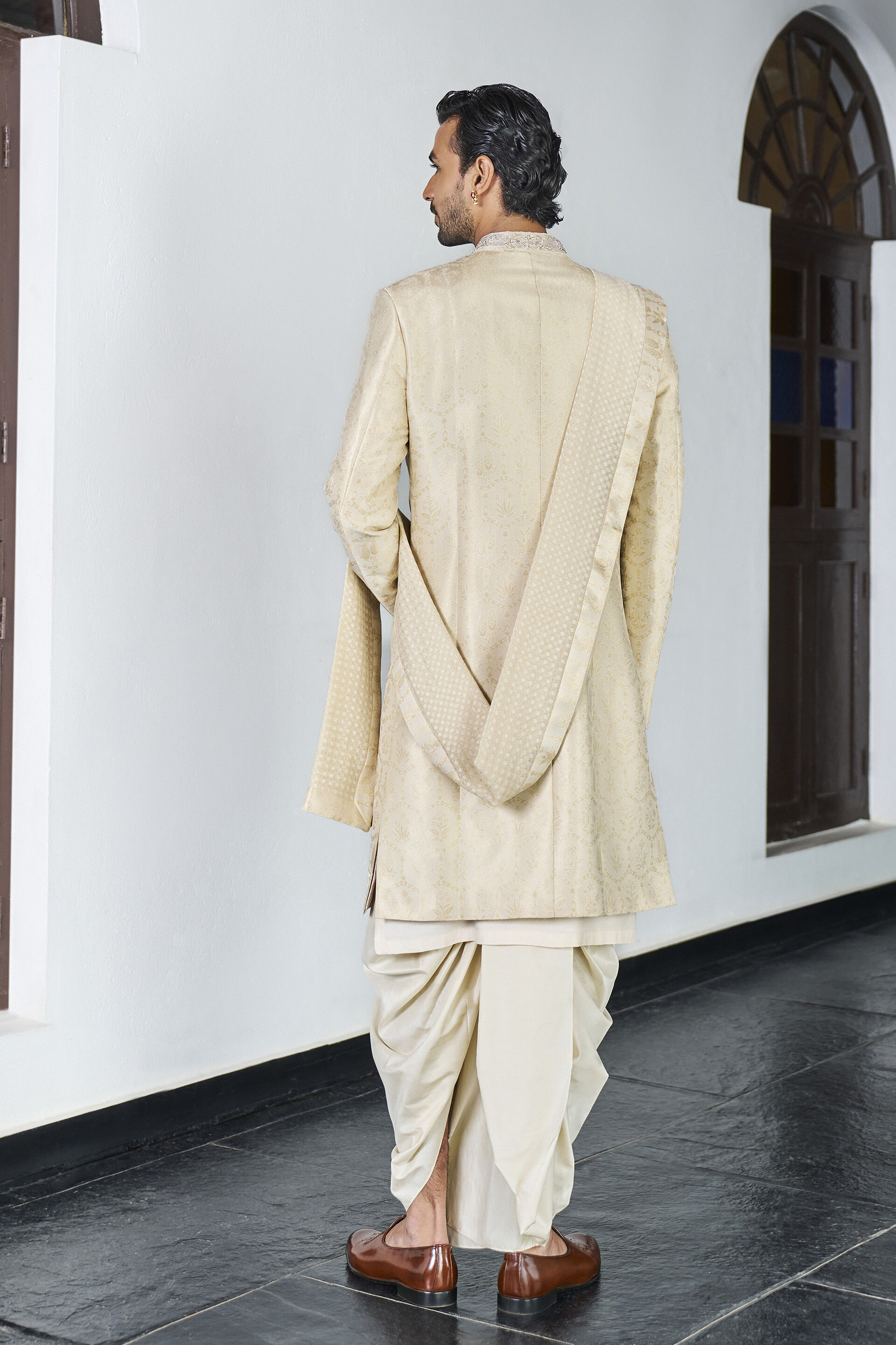 Manas Sherwani in Gold Benarasi