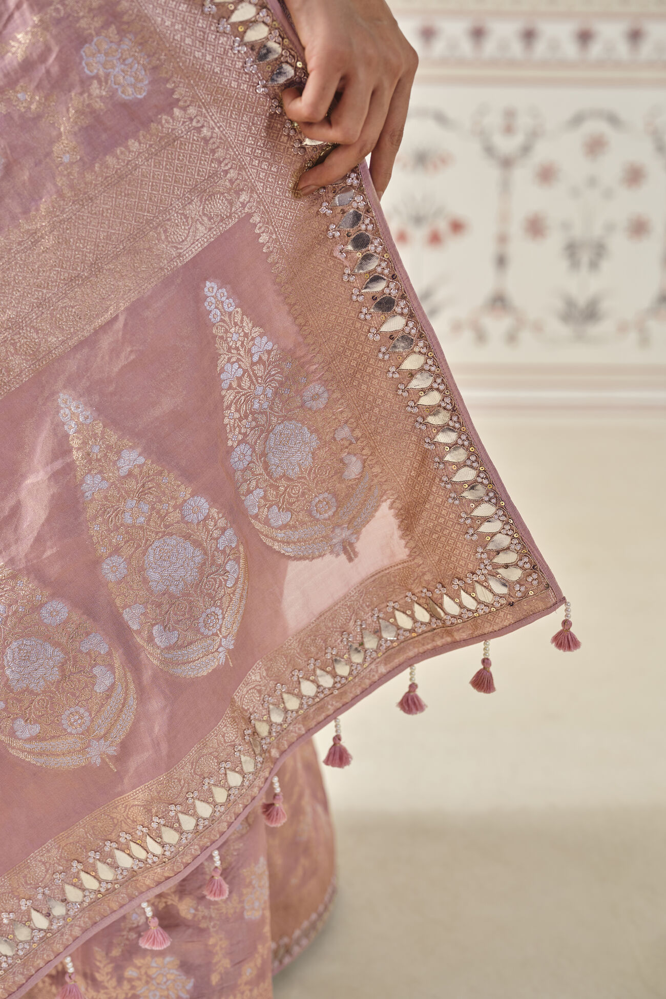 Nalina Handwoven Benarasi Silk Saree, Blush, image 6