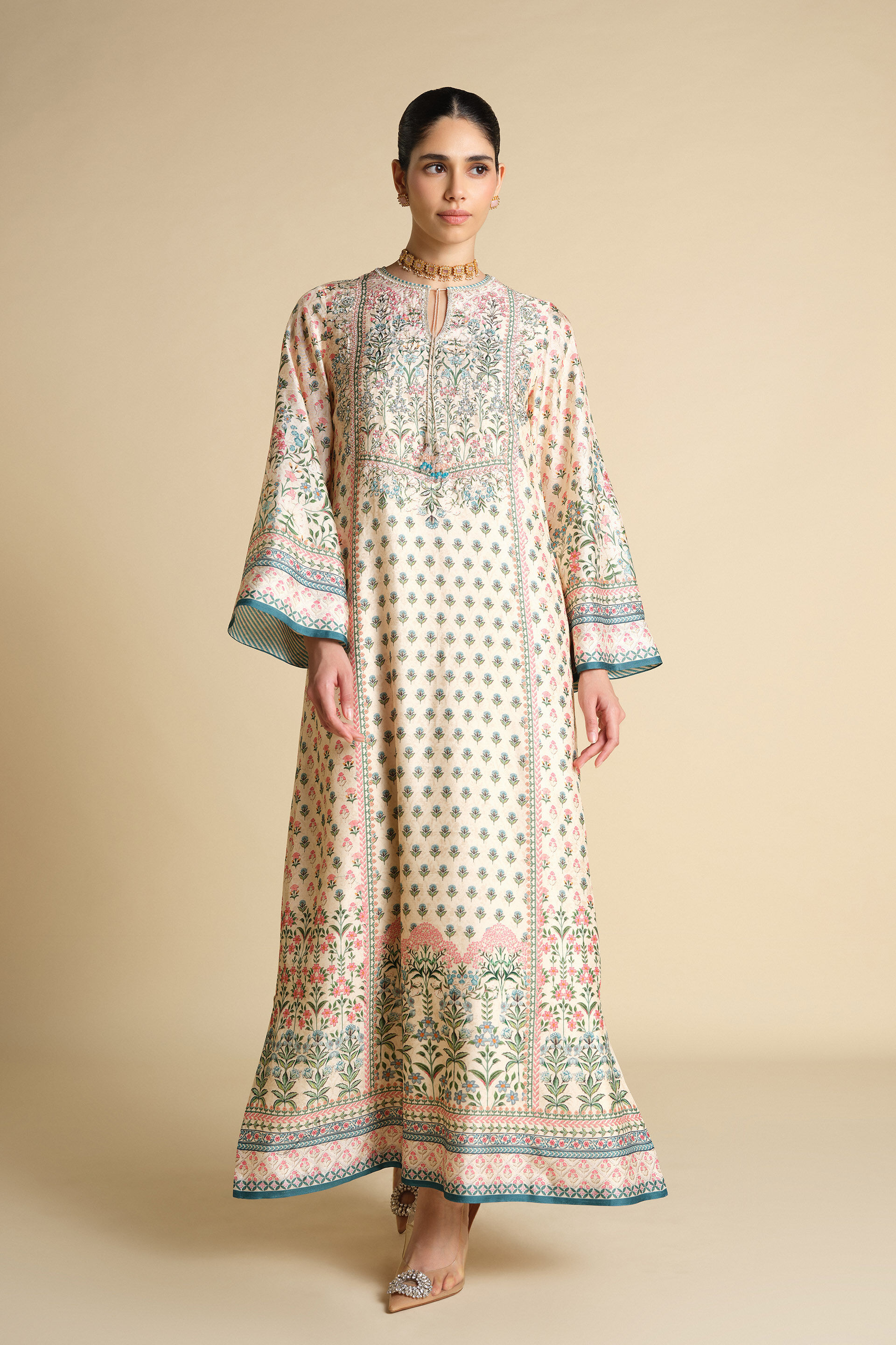 Corvus Embroidered Silk Kaftan - Blush