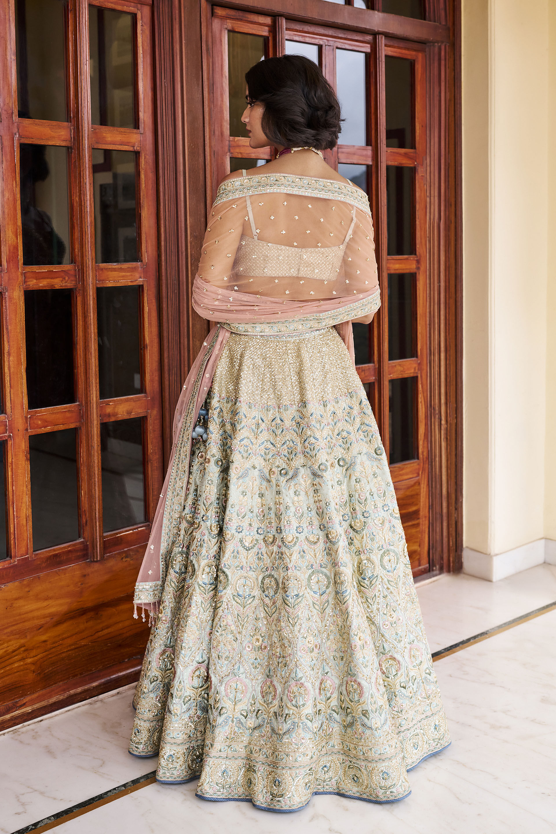 Delight Embroidered Zardozi Silk Lehenga Set - ​Sage, Sage, image 2