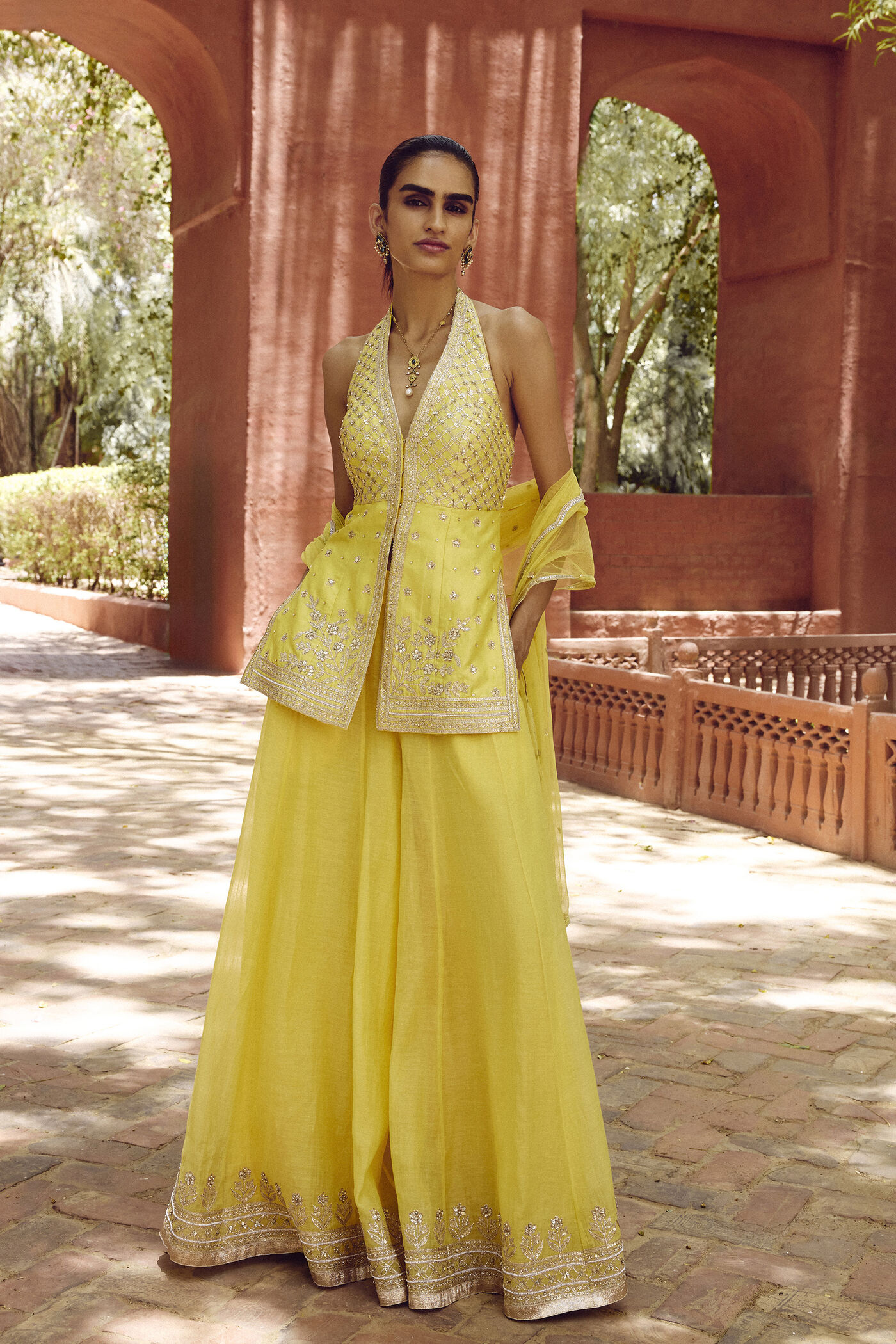 Srika Gota Patti Mul Sharara Set - Yellow