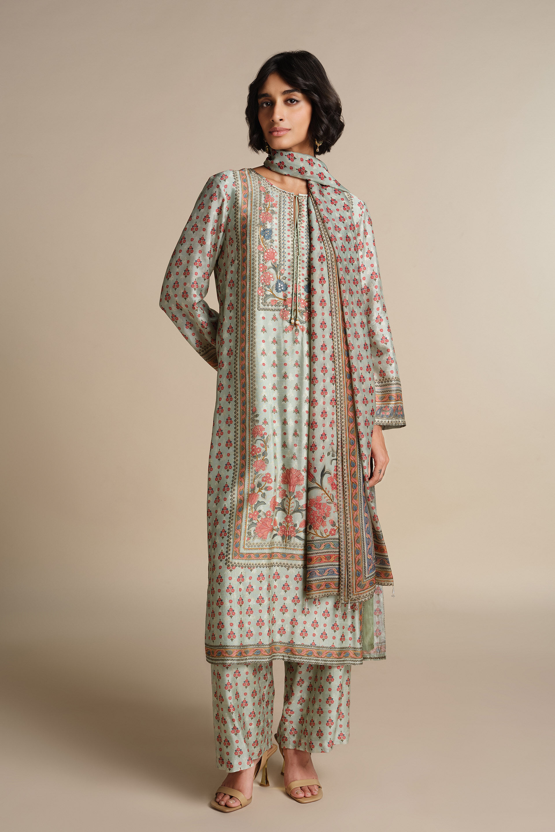 Anat Silk Suit Set - Sage