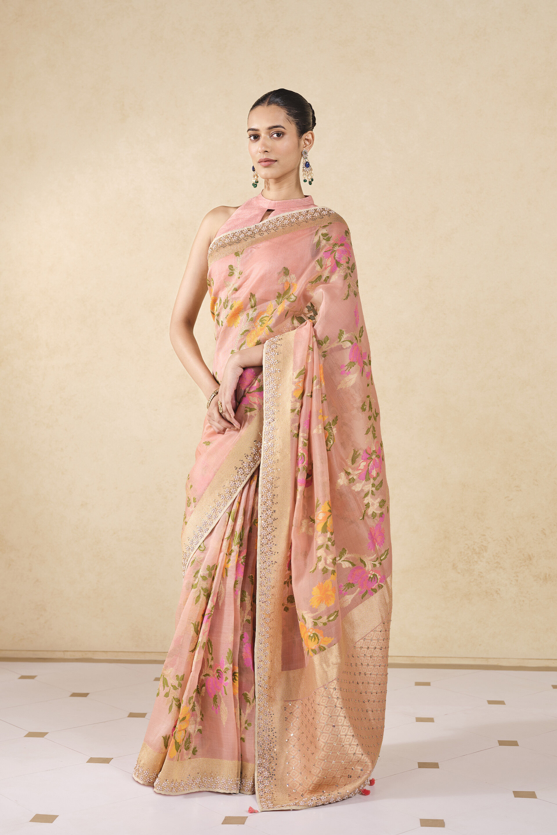 Siyam Handwoven Benarasi Silk Saree, Blush, image 4
