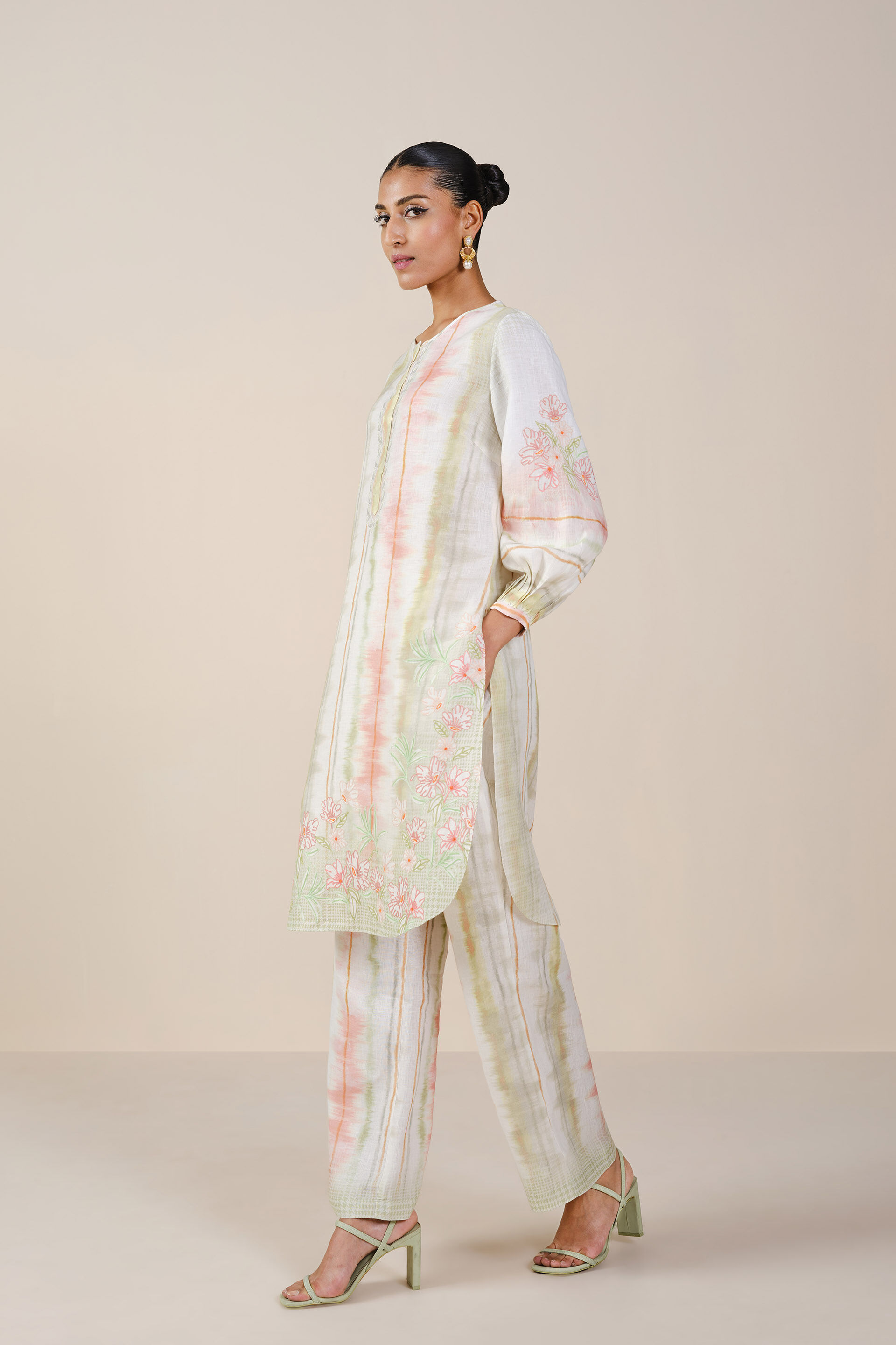 Savan Printed Hemp Kurta Set Natural