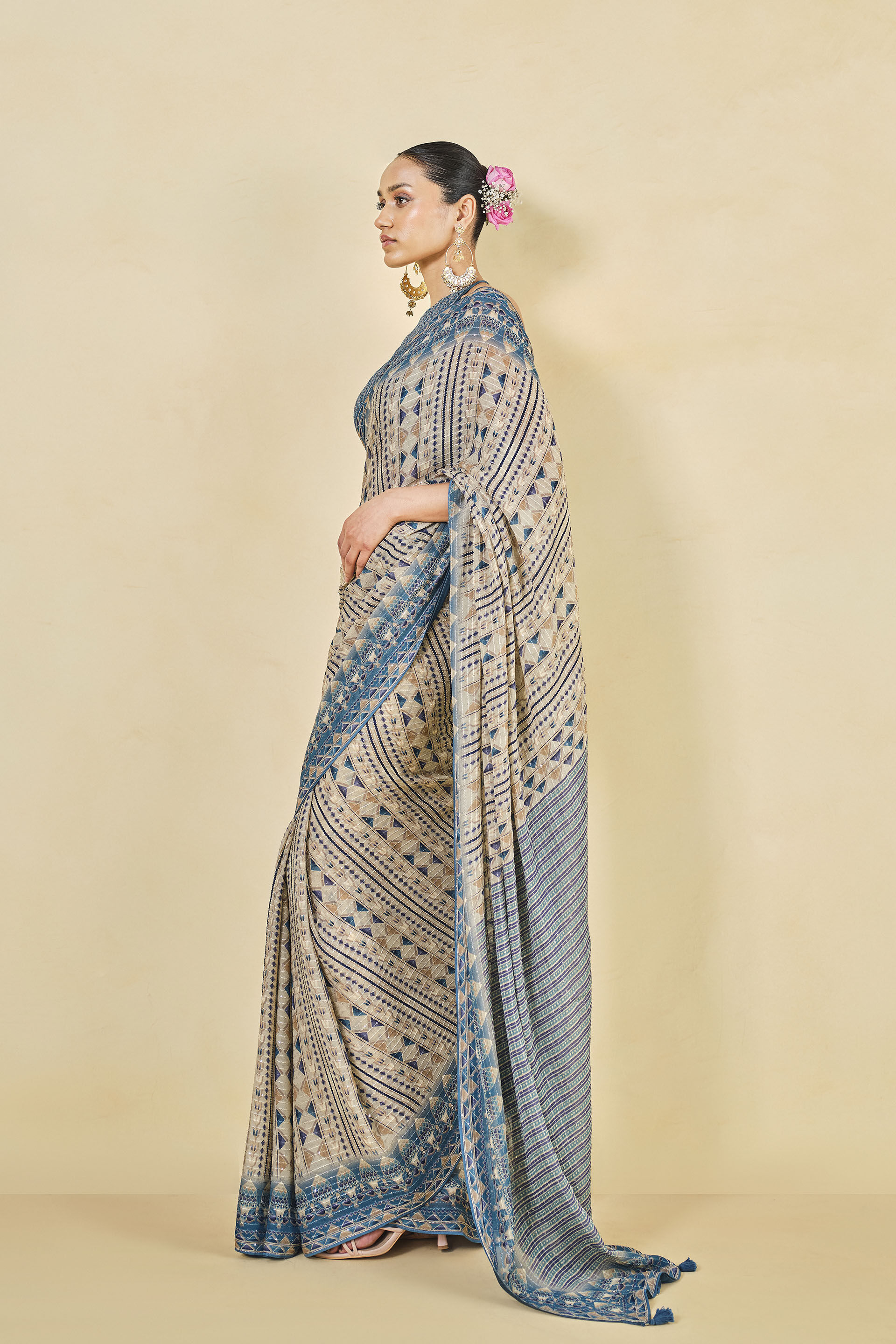 Masara Georgette Saree - Beige, Beige, image 3