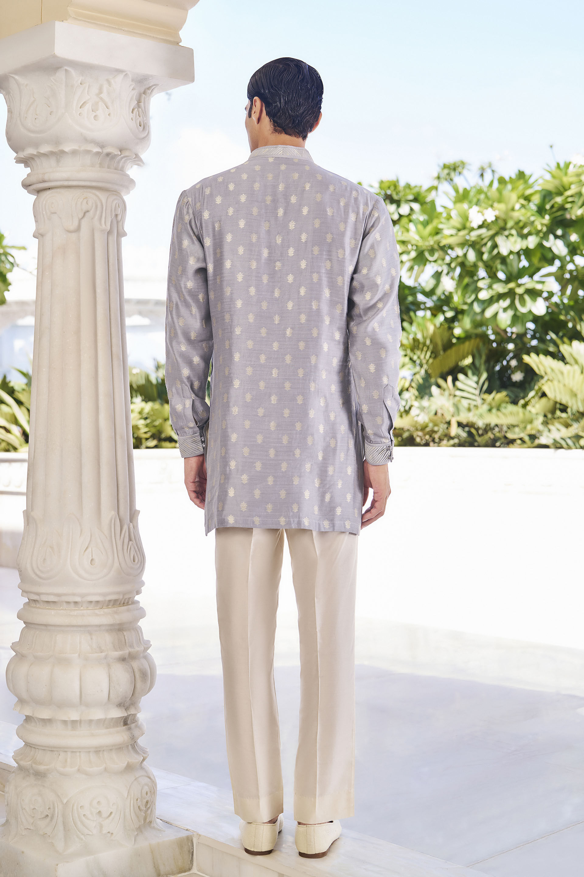 Solai Kurta in Grey Benarasi