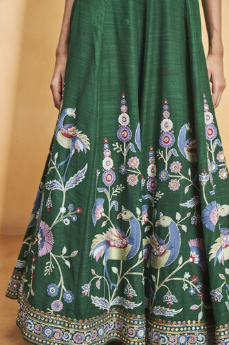 Evergreen Paradise Embroidered Zardozi Silk Skirt Set - Green, Green, image 6